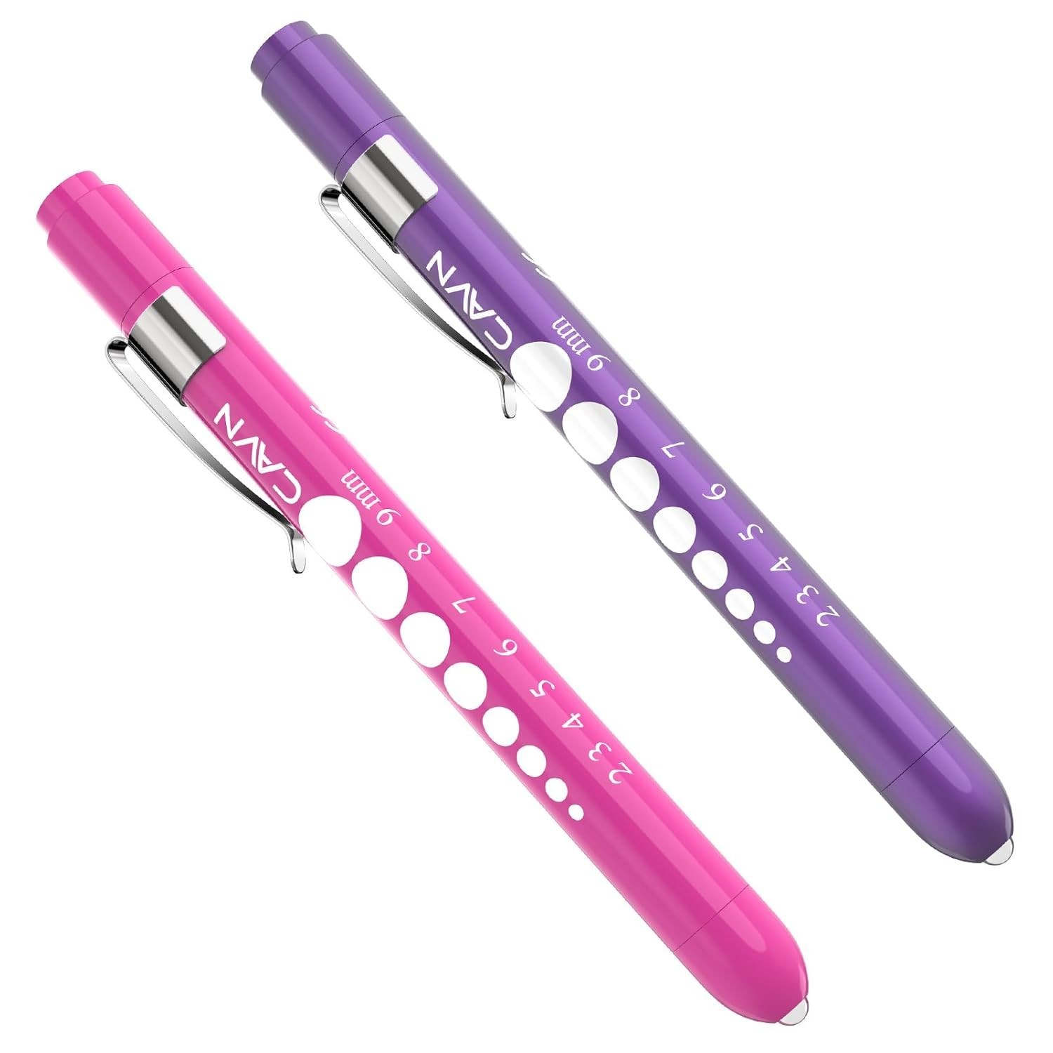 2-Pc LED Medical Penlight Set with Pupil Gauge for Nurses – Purple & Pink
