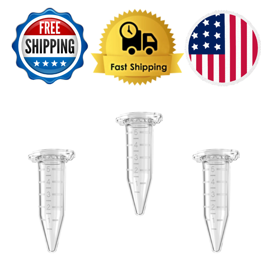 5mL Microcentrifuge Tube Conical Lock Cap DNase & RNase Free 900 Pcs / Case