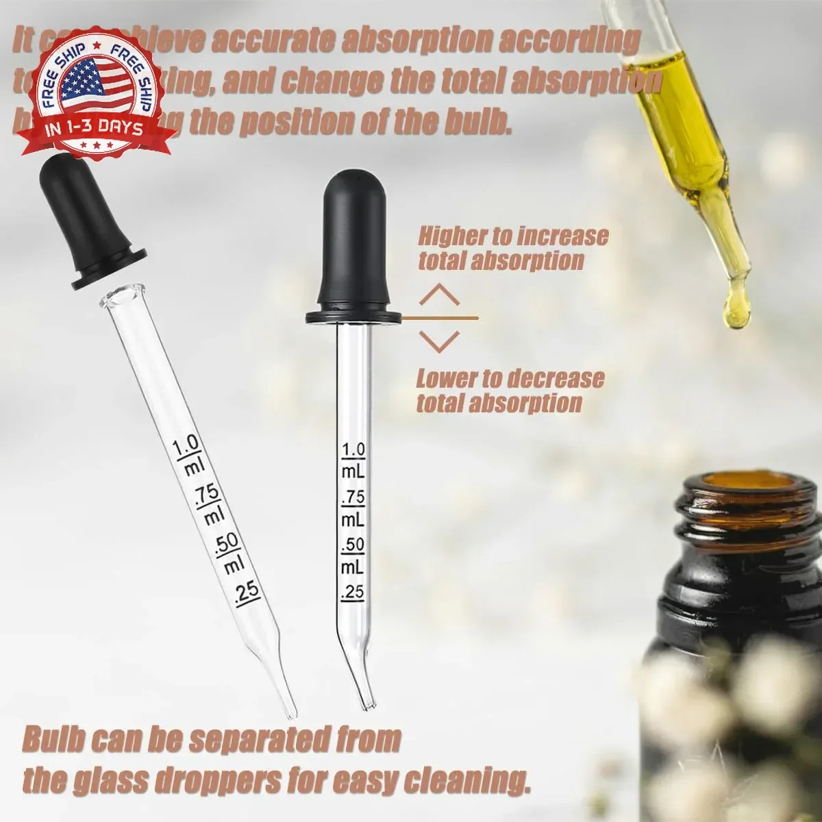 10Pcs Eye Dropper with Storage Case,8 pcs Bent & Straight Tip 1ml Pipette Droppe
