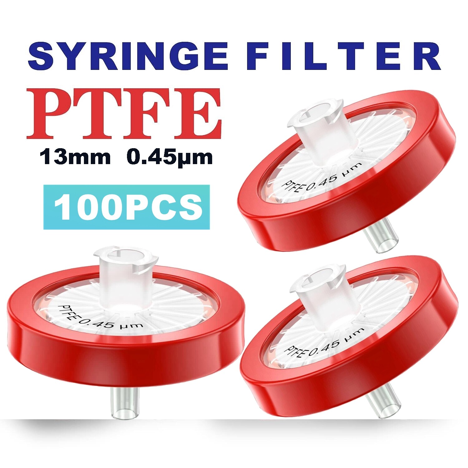 Simpure 100x PTFE Syringe Filter 0.45μm, 13mm Hydrophobic, PP Prefilter HPLC LAB