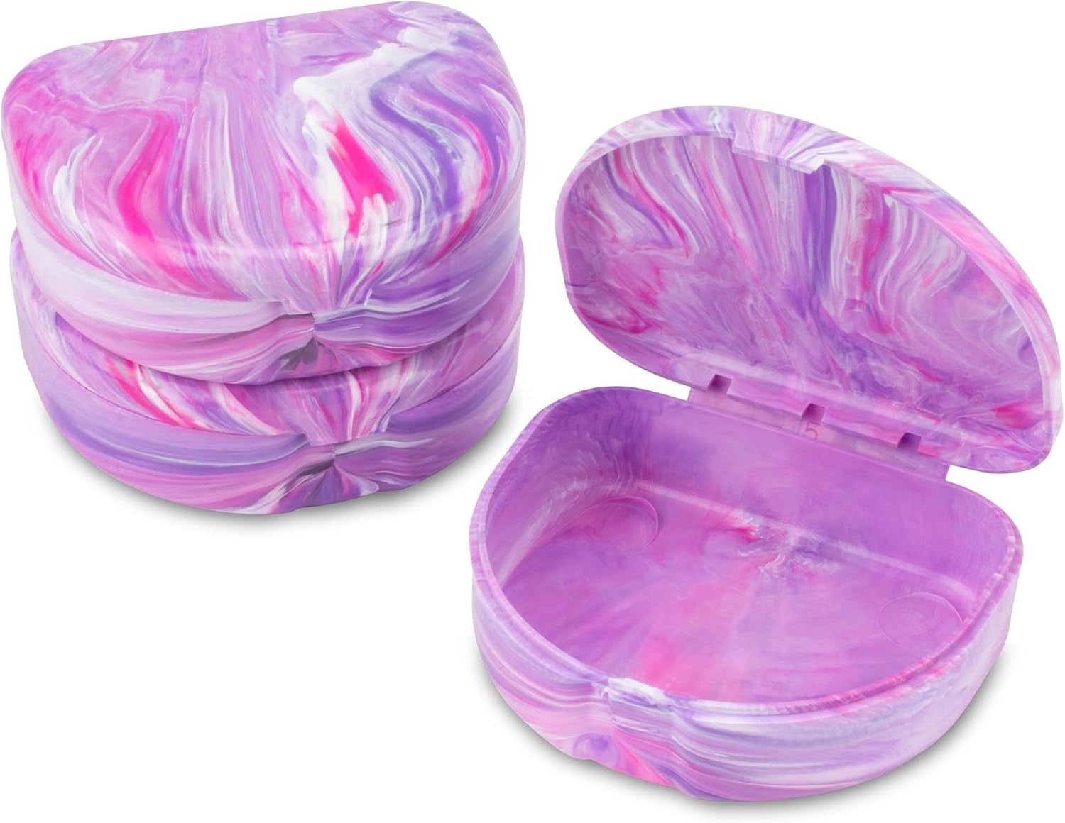 Compact Marble Orthodontic Aligner Cases – 3 Pack in Pink & Purple, Lightweight