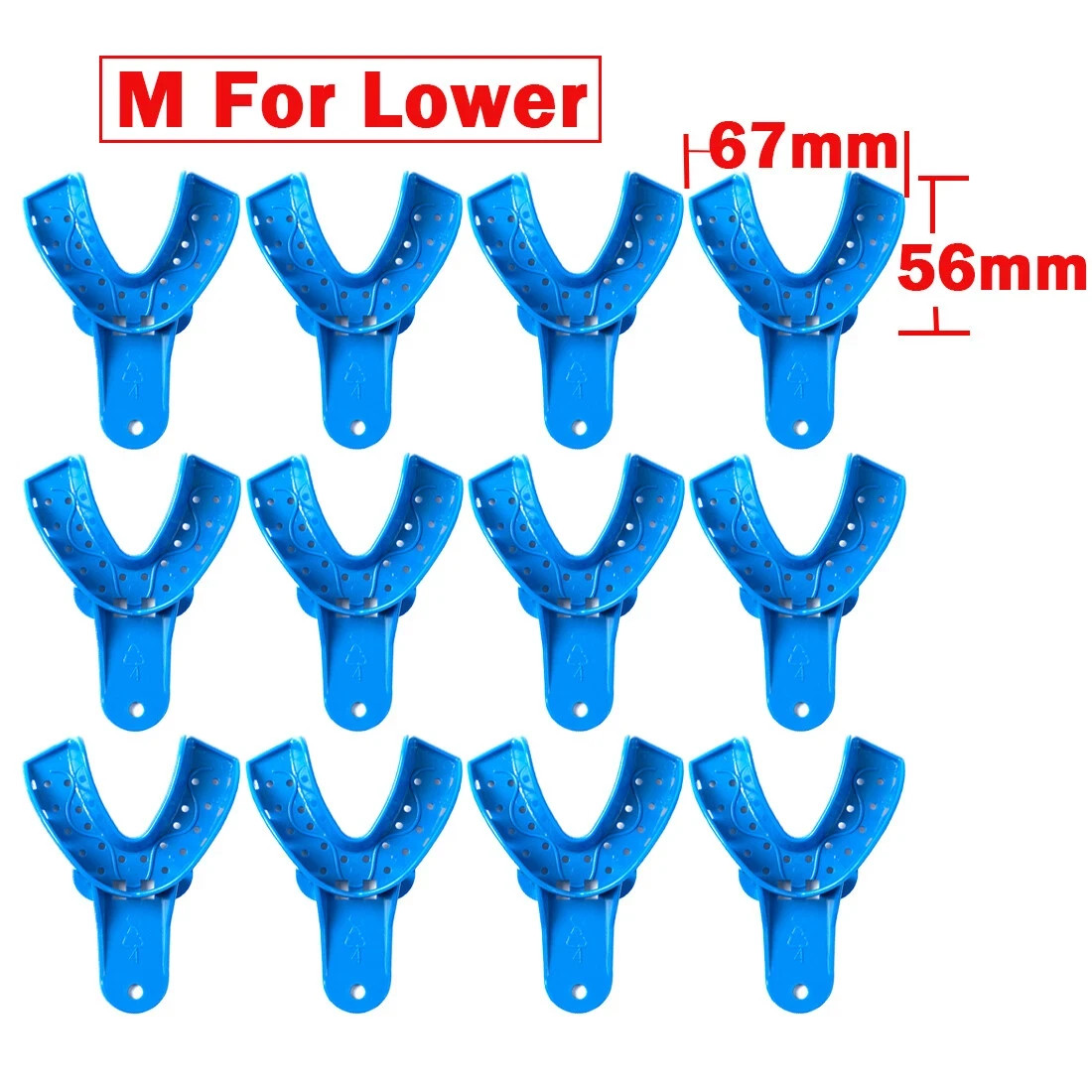 12Pc Dental Impression Trays Plastic Perforated Denture Small Lower Dynarex 2225