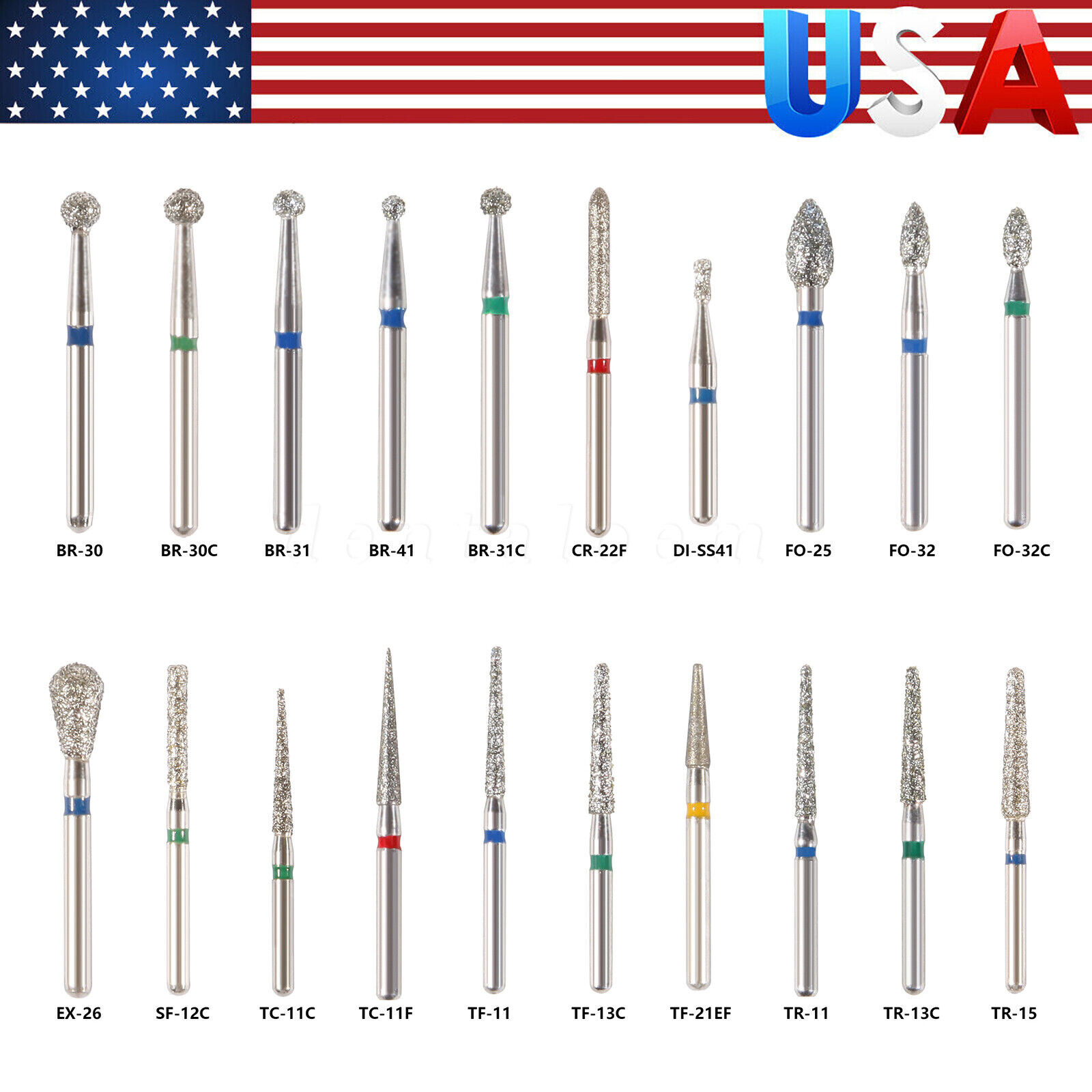 100x Brocas de fresa de diamante para dentista dental Taladro FG 1,6 mm 20 OEM