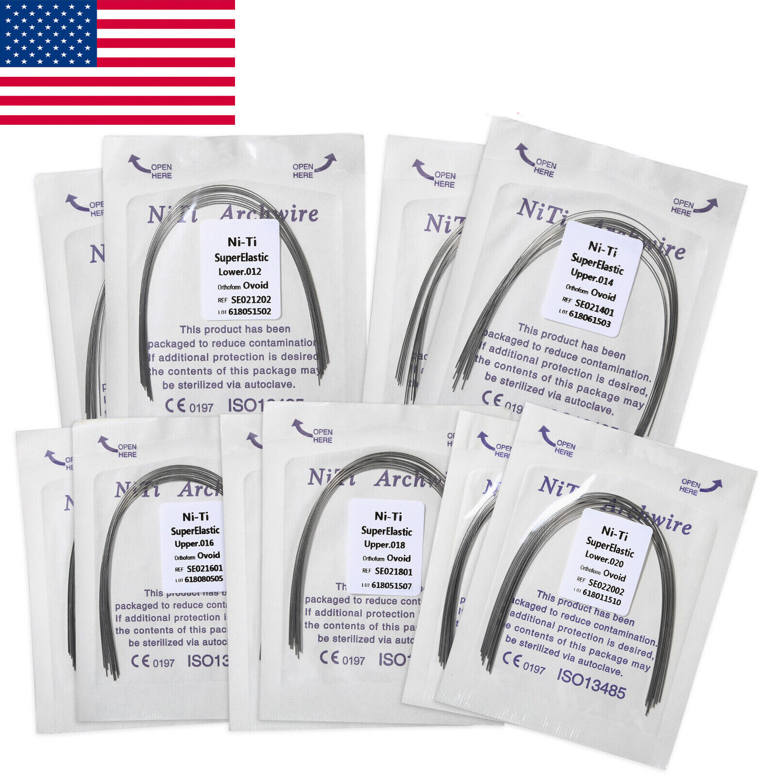 10 bags Dental Orthodontic Super Elastic Arch Wire NiTi Round Ovoid Form Mixed