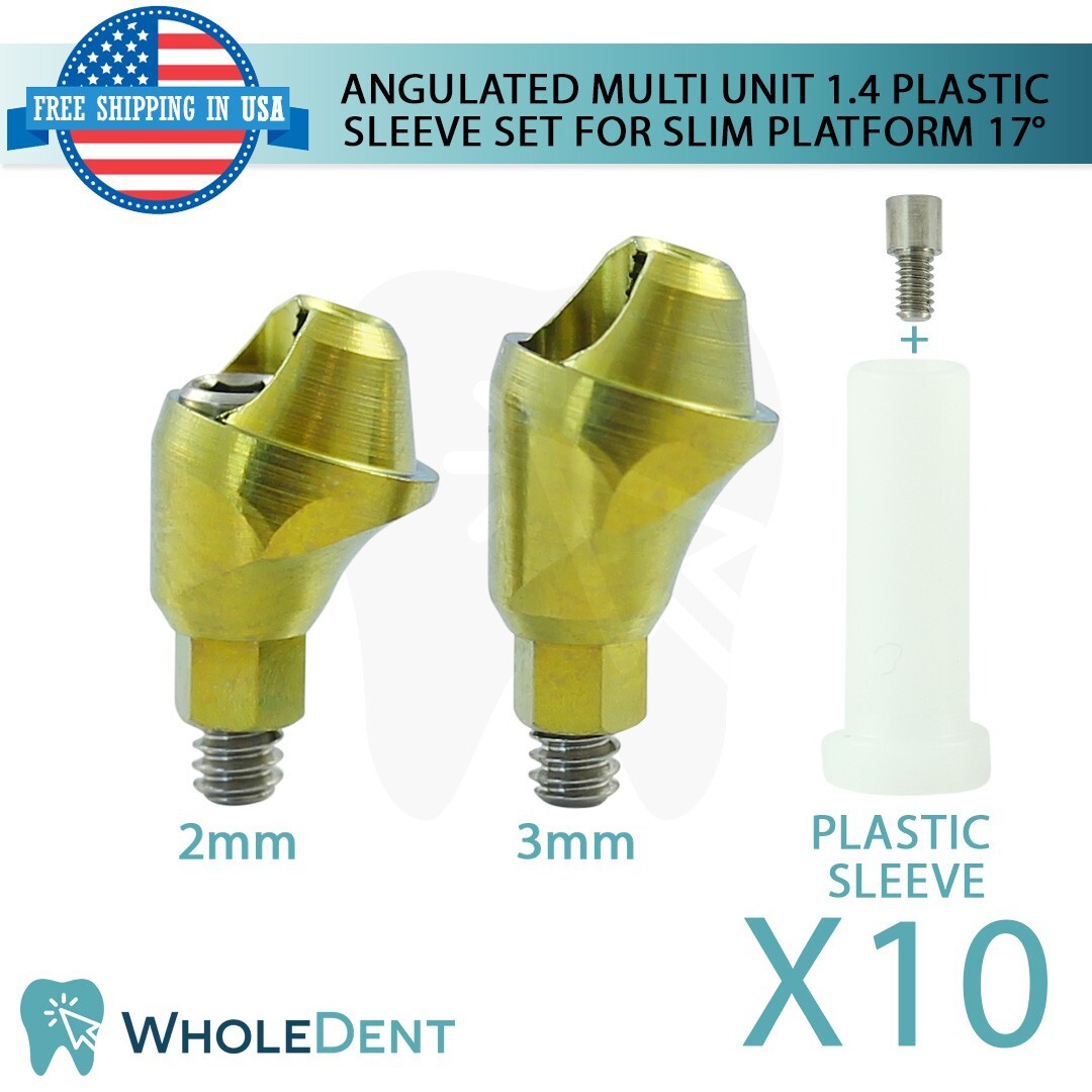 10x Angulated 17° Slim Multi Unit 1.4 Prosthetic Plastic Sleeve Set Int Hex 2mm