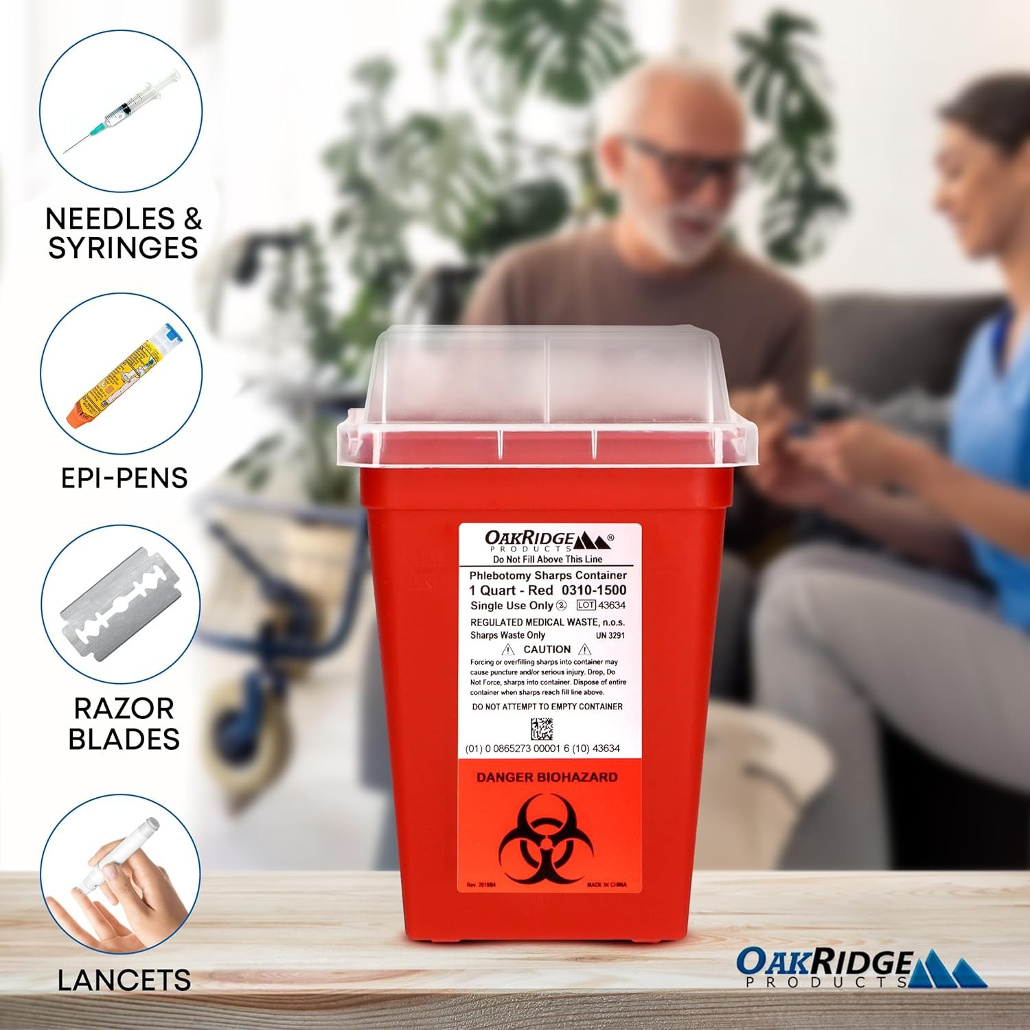 Biohazard Sharps Container 1 Quart Needle Syringe Medical Waste Disposal Home