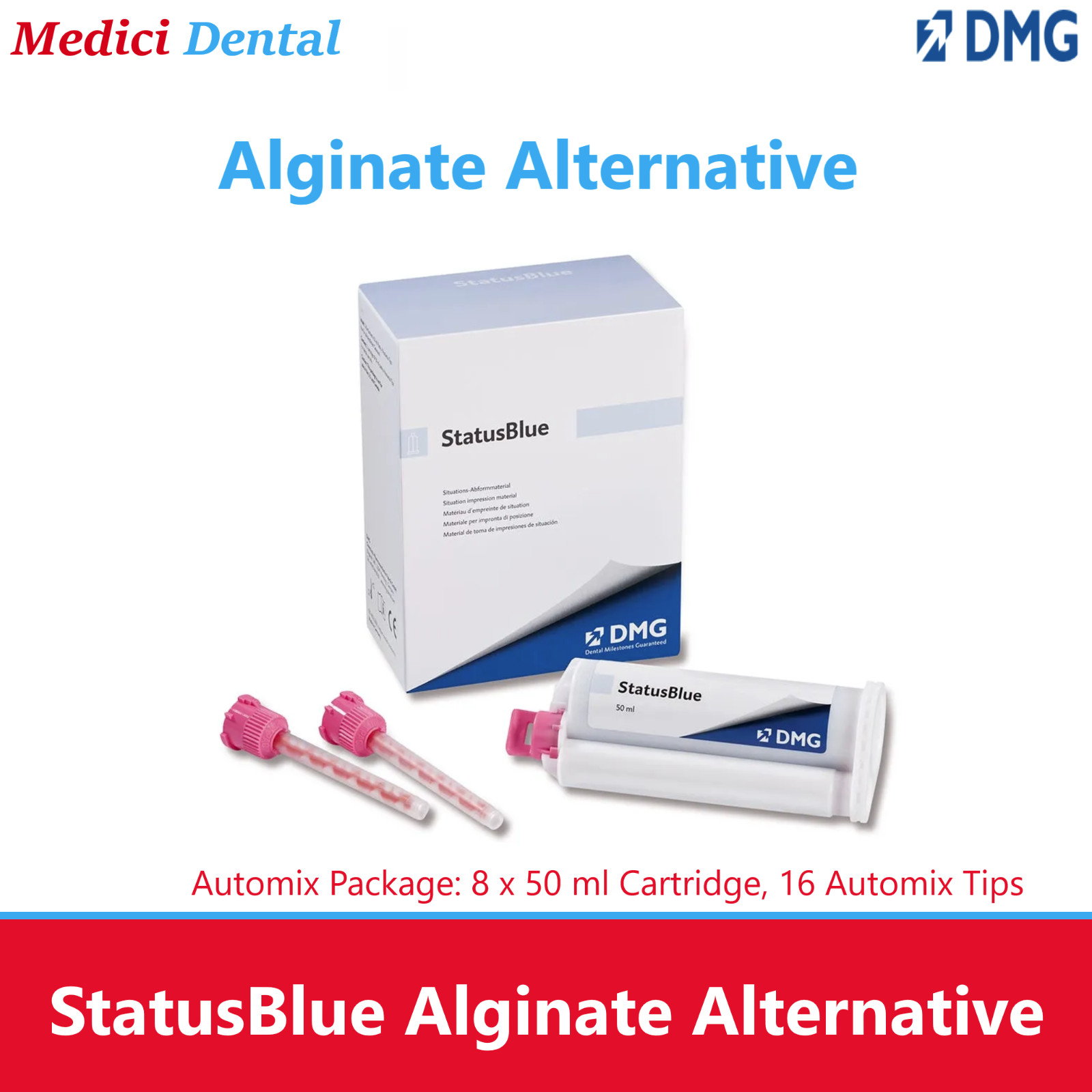 DMG StatusBlue Automix Dental Alginate Alternative Fast Set Cartridges 8/Pk 50ml