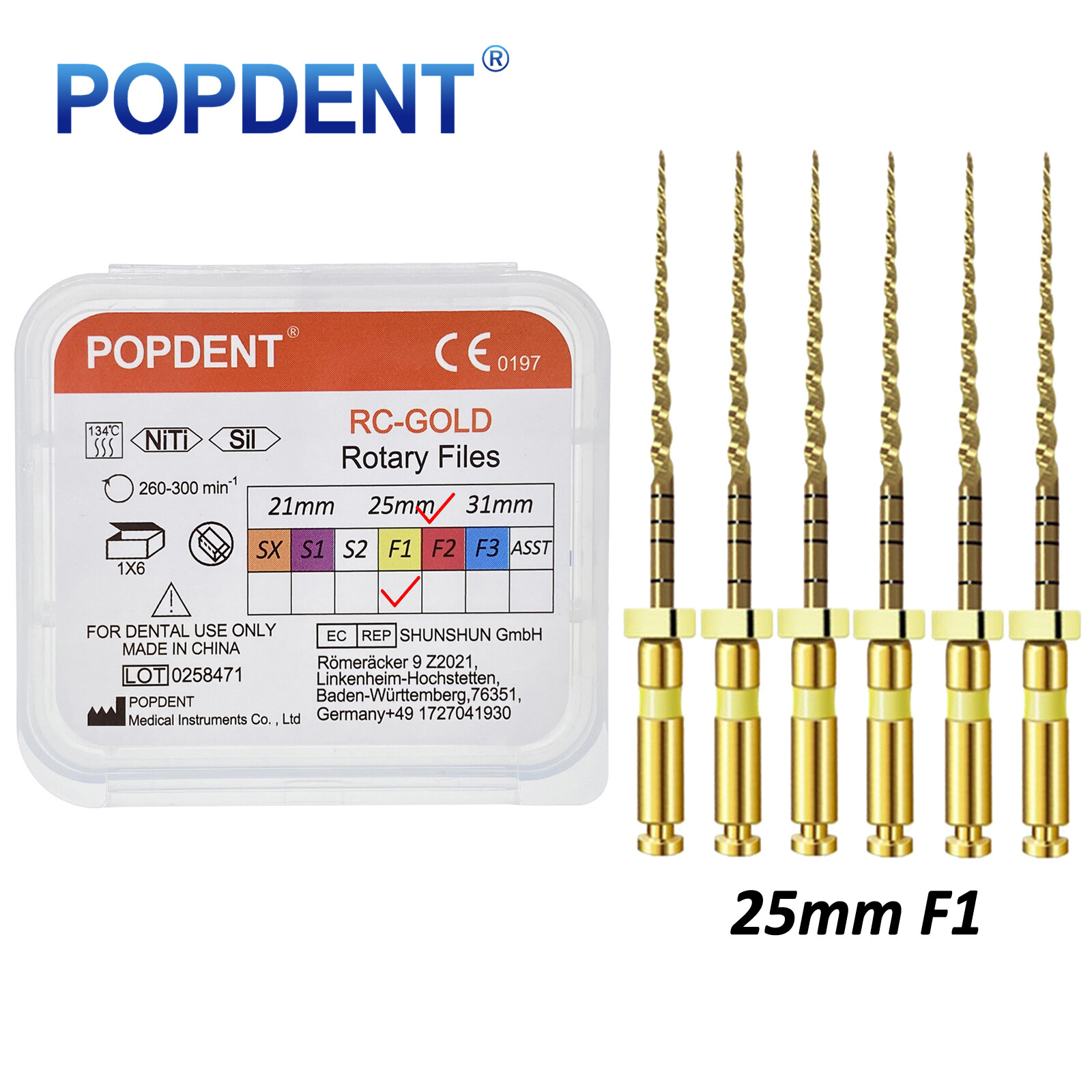 POPDENT Dental Endo Rotary Files X-Pro Gold Taper NITI Root Canal Files 6Pcs