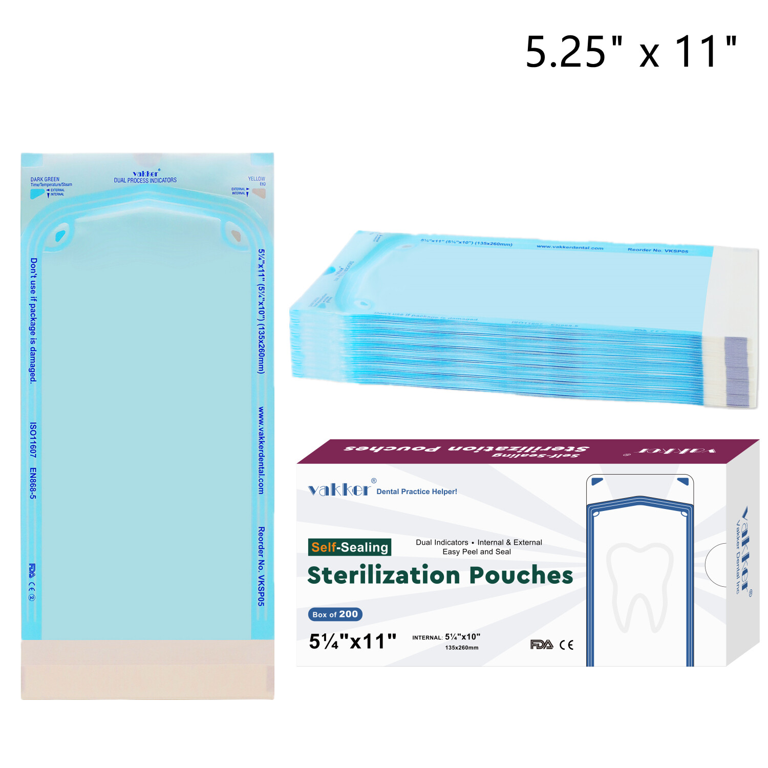 1000pcs 5.25″ x 11″ Self Sealing Sterilization Pouches Disposable Autoclave Bags