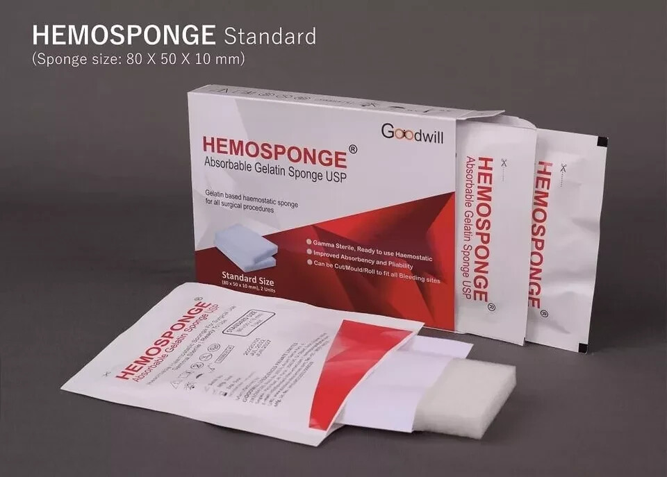 HEMOSPONGE Absorbable Gelatin USP Sterile Sponge 2pcs Pack SIZE #80x50x10mm