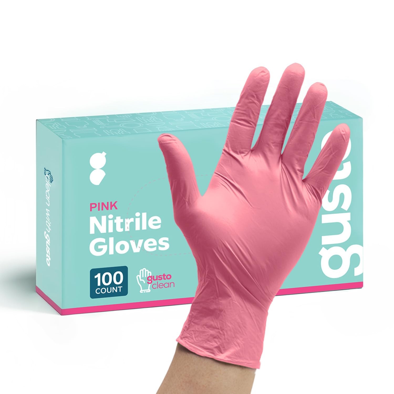 GUSTO Pink Nitrile Disposable Gloves, Medium, 100 Count, Latex Free
