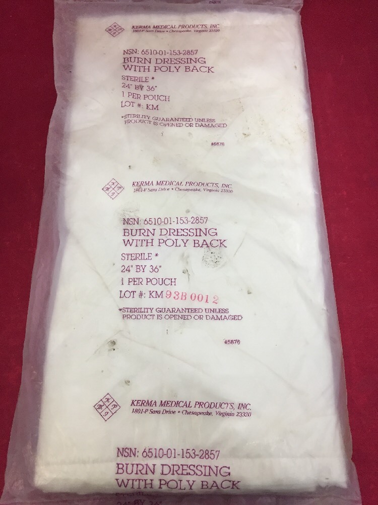 QTY 2 NEW KERMA MEDICAL Burn Dressing w/Poly Back Sterile 24×36 6510-01-153-2857