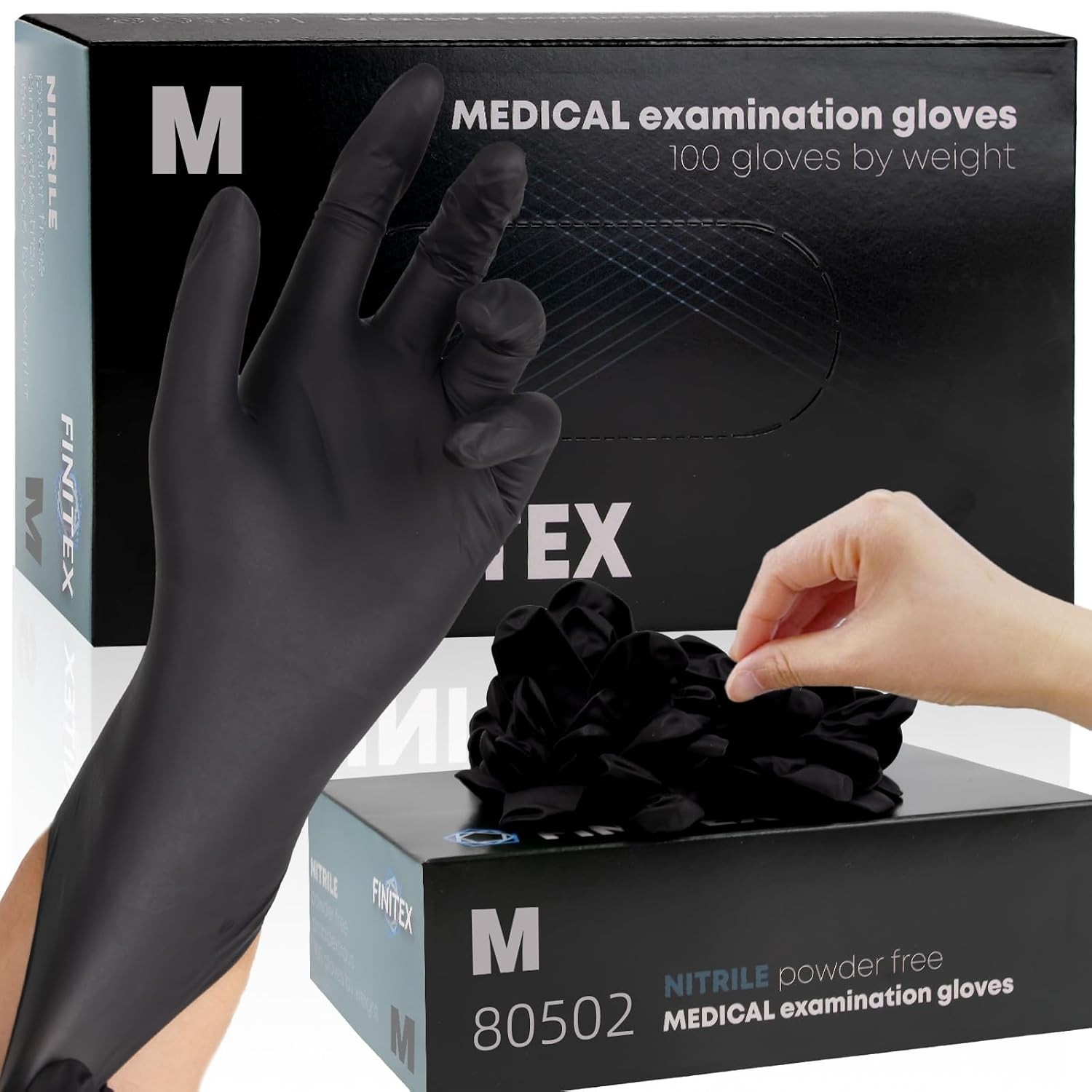 FINITEX Black Nitrile Gloves 5mil 100 PCS Medium