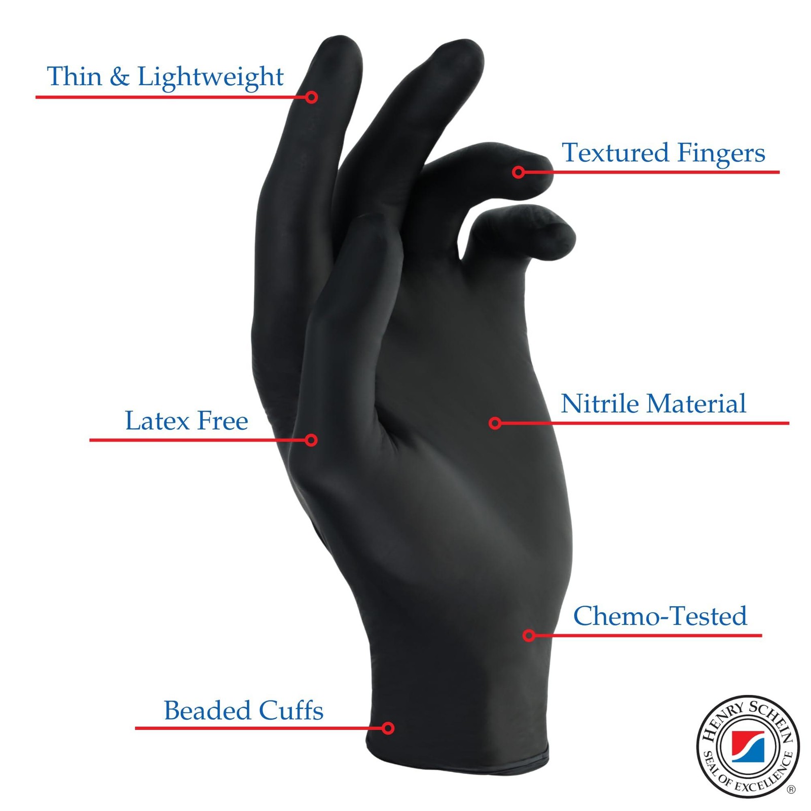 Henry Schein Criterion N300 Nitrile Exam Gloves, Black – 300/Box, Latex-Free, Di