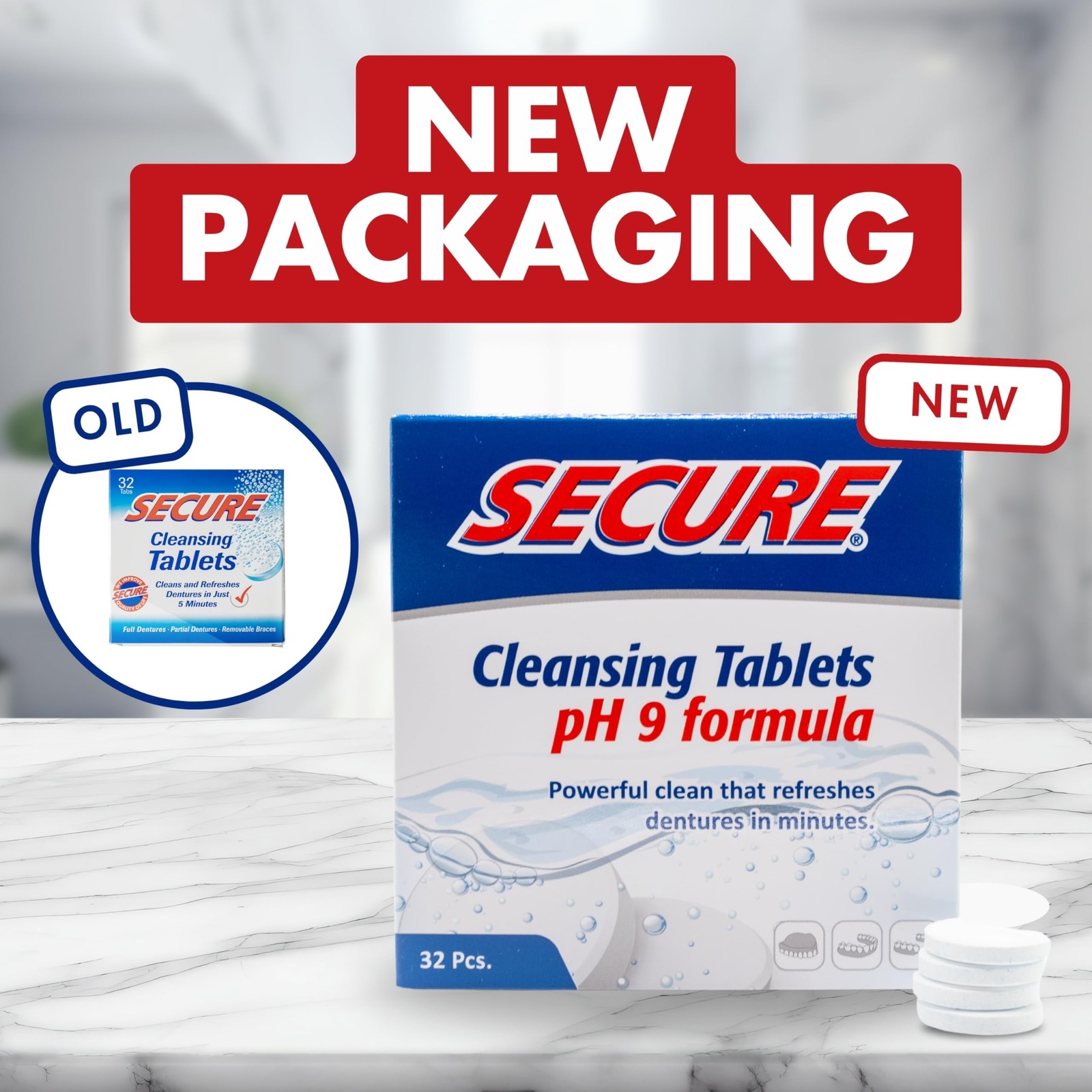 Secure Daily Cleansing Tablets – pH 9 Formula Thoroughly 32 Count (Pack of 4)