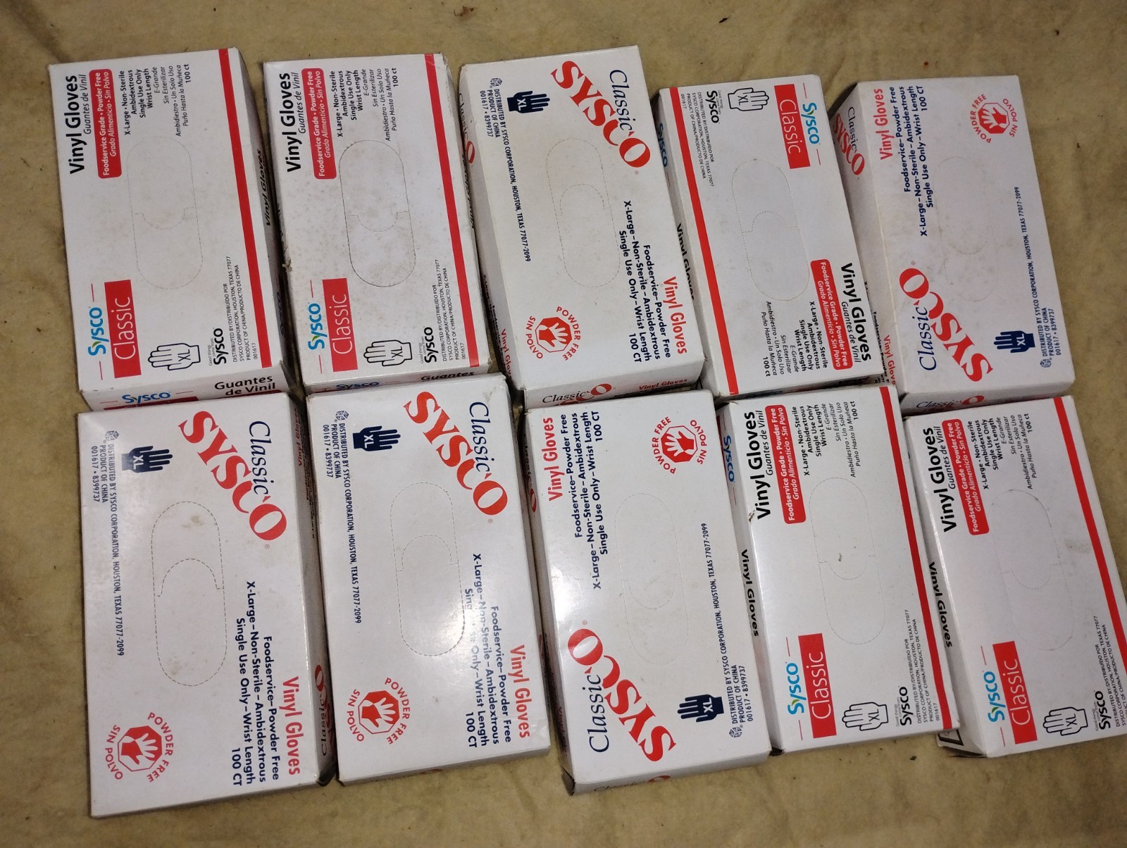 lot (10 boxes) SYSCO Performance Vinyl Gloves clear foodgrade XL POWDERFREE