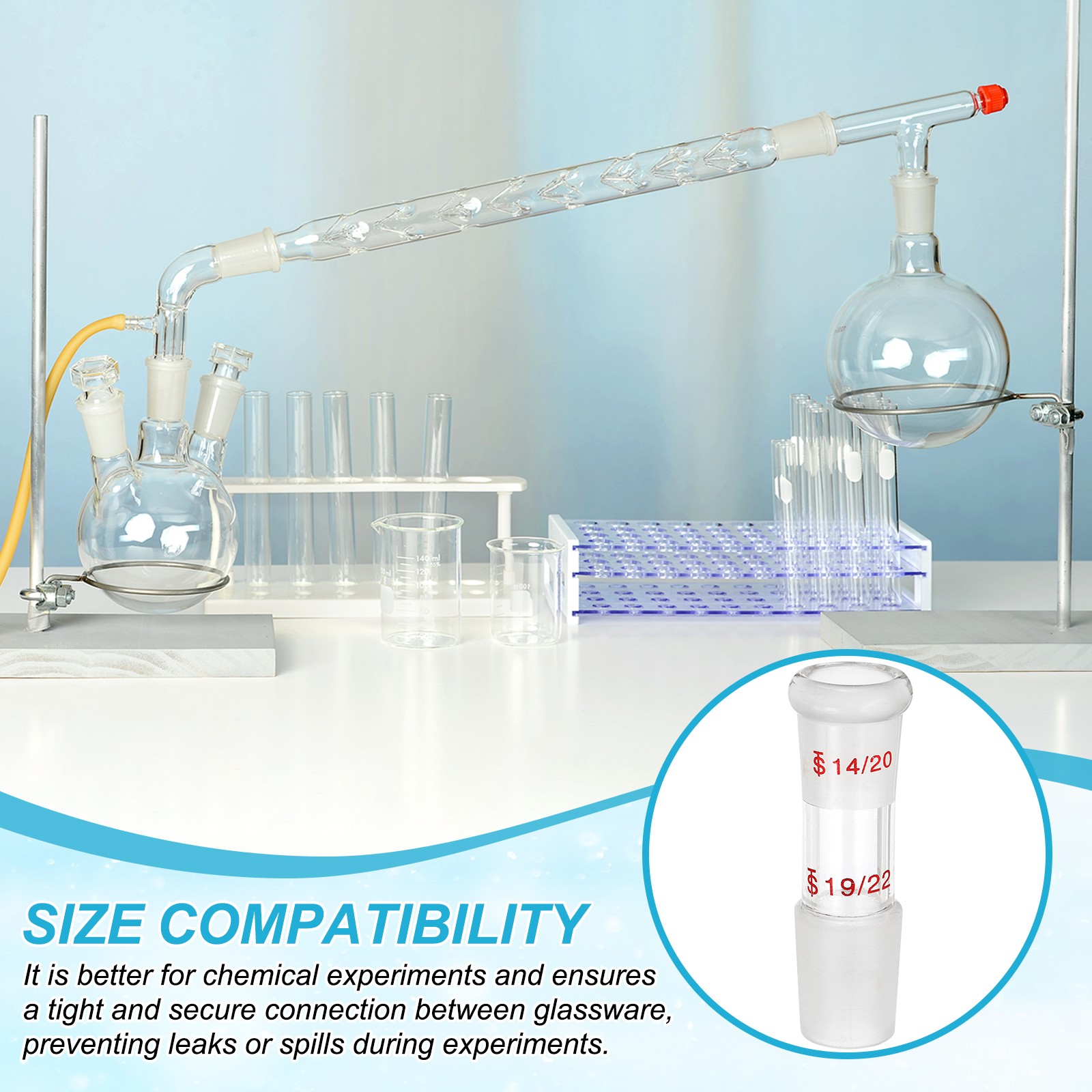 Glass Reducing Connecting Adapter, 2 Pcs from 14/20 to 19/22, Style 26