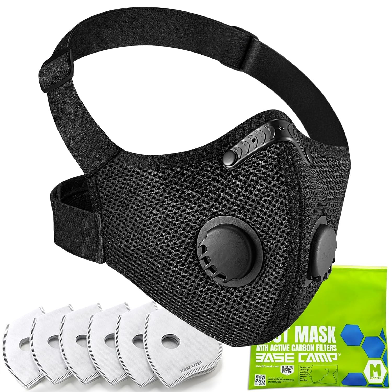 BASE CAMP M PRO Dust Mask, All day Comfortable 1 Count (Pack of 1), Black