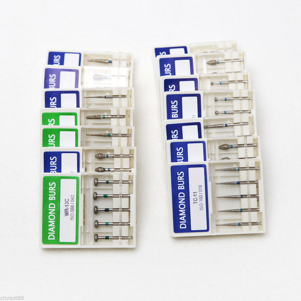 50 Dental Diamond Burs Flat-end Tapered Medium FG1.6mm mixed types