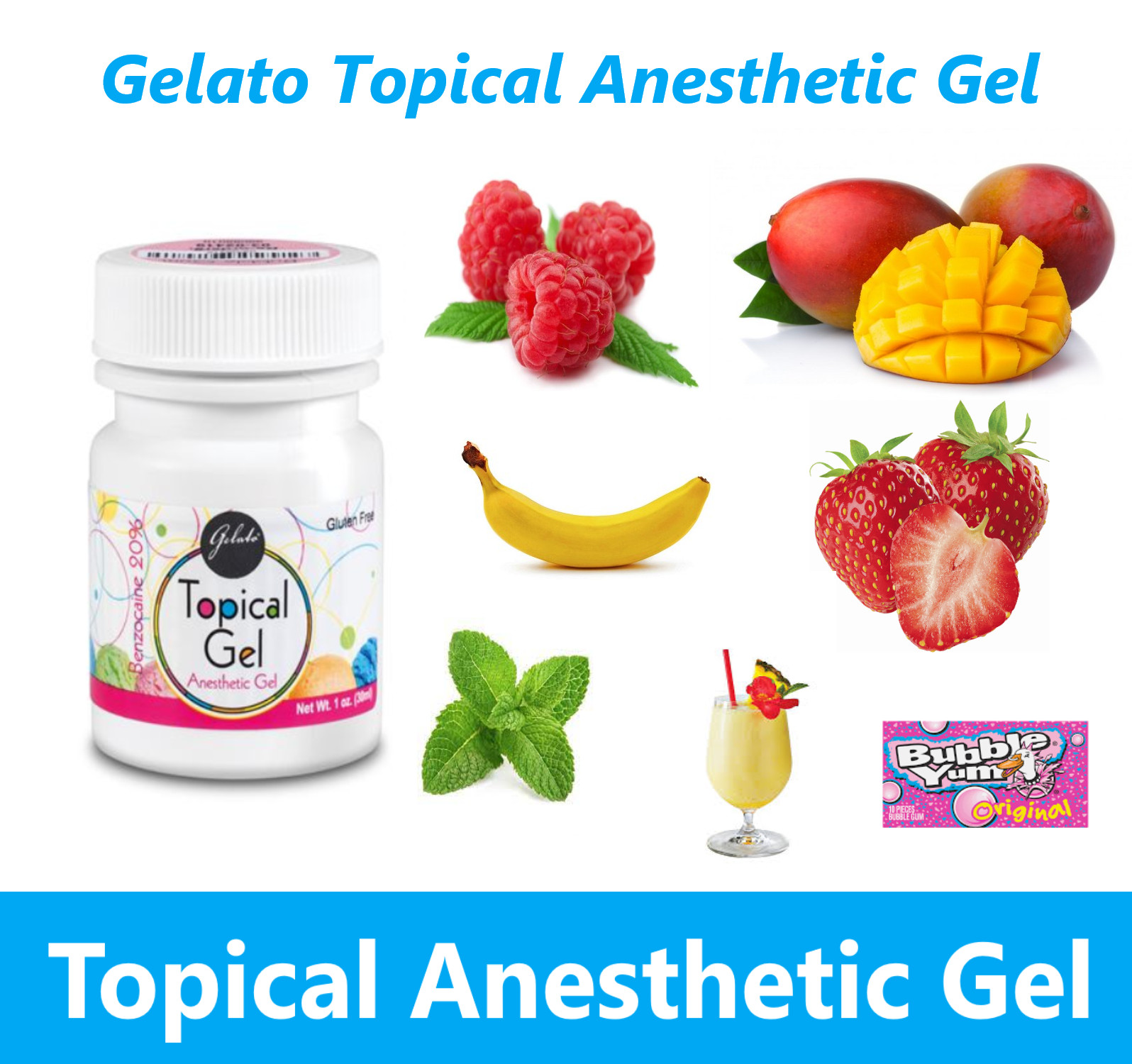 Dental Keystone GELATO Topical Anesthetic Gel 20% Benzocaine 1 oz Jar, No Gluten