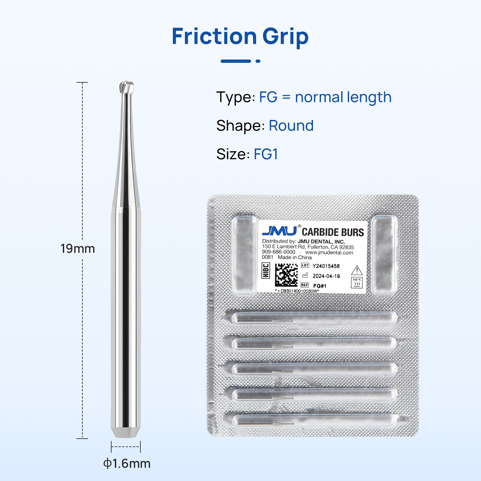 Dental Tungsten Carbide Bur FG Round 5pcs/pack FG#1 FG#5
