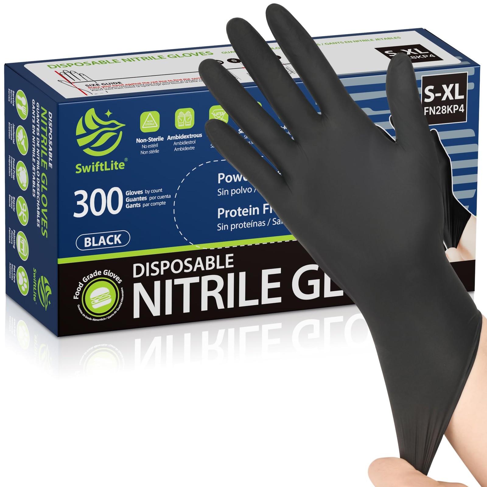 SWIFTLITE Nitrile Gloves, Disposable Black Small, 05-black(small 300)
