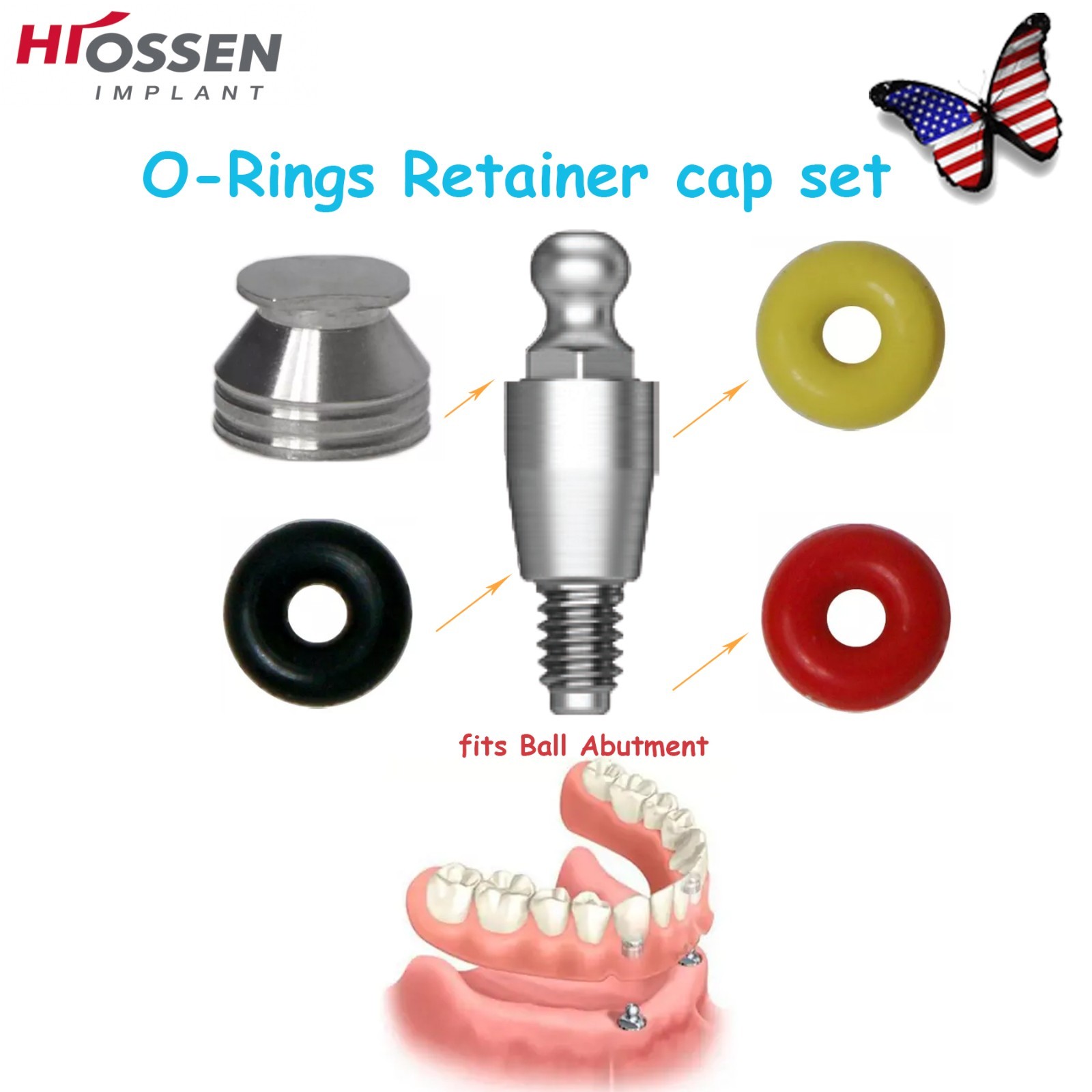 Dental Fit Hiossen/Osstem Implants Compatible Ball Abutment O-Ring Retention Cap