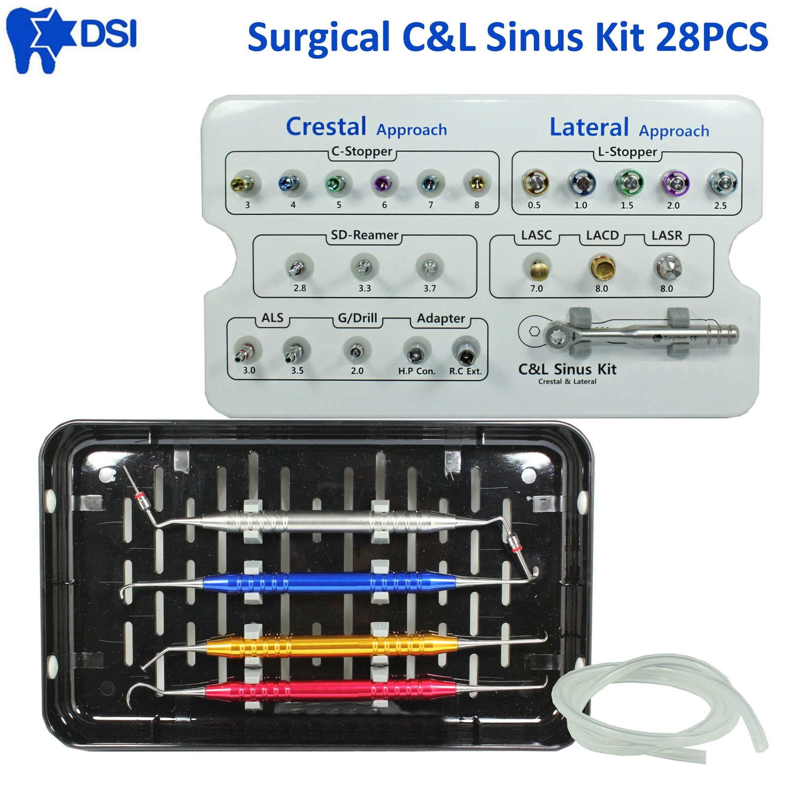 DSI Dental Implant Sinus Lifting Kit C&L Crestal Lateral Surgical Membrane 28Pcs