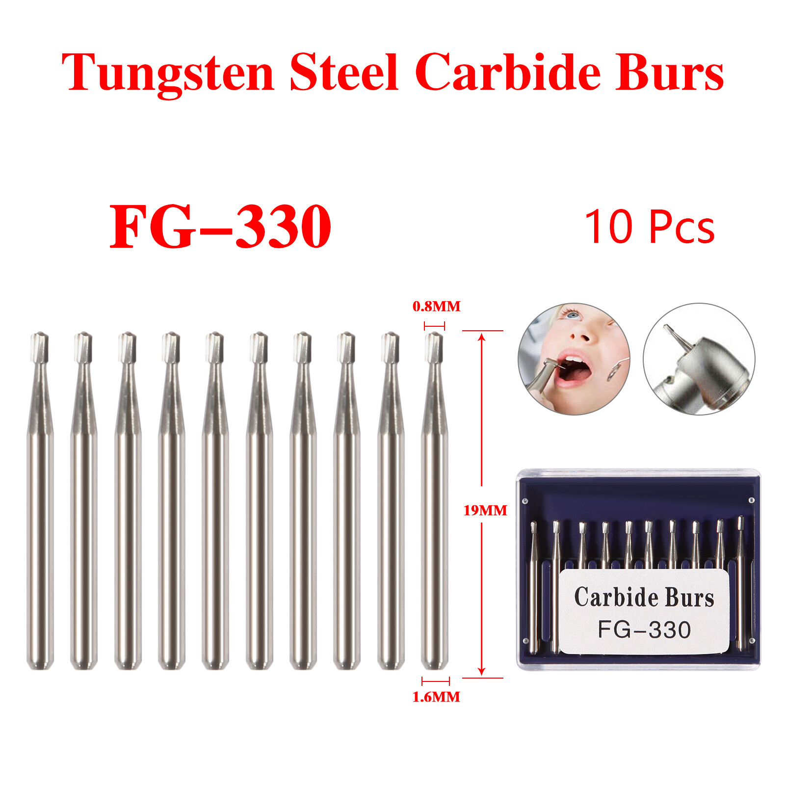 Dental Carbide Burs Tungsten Steel Bur FG # 330 Pear for High Speed Handpiece UK