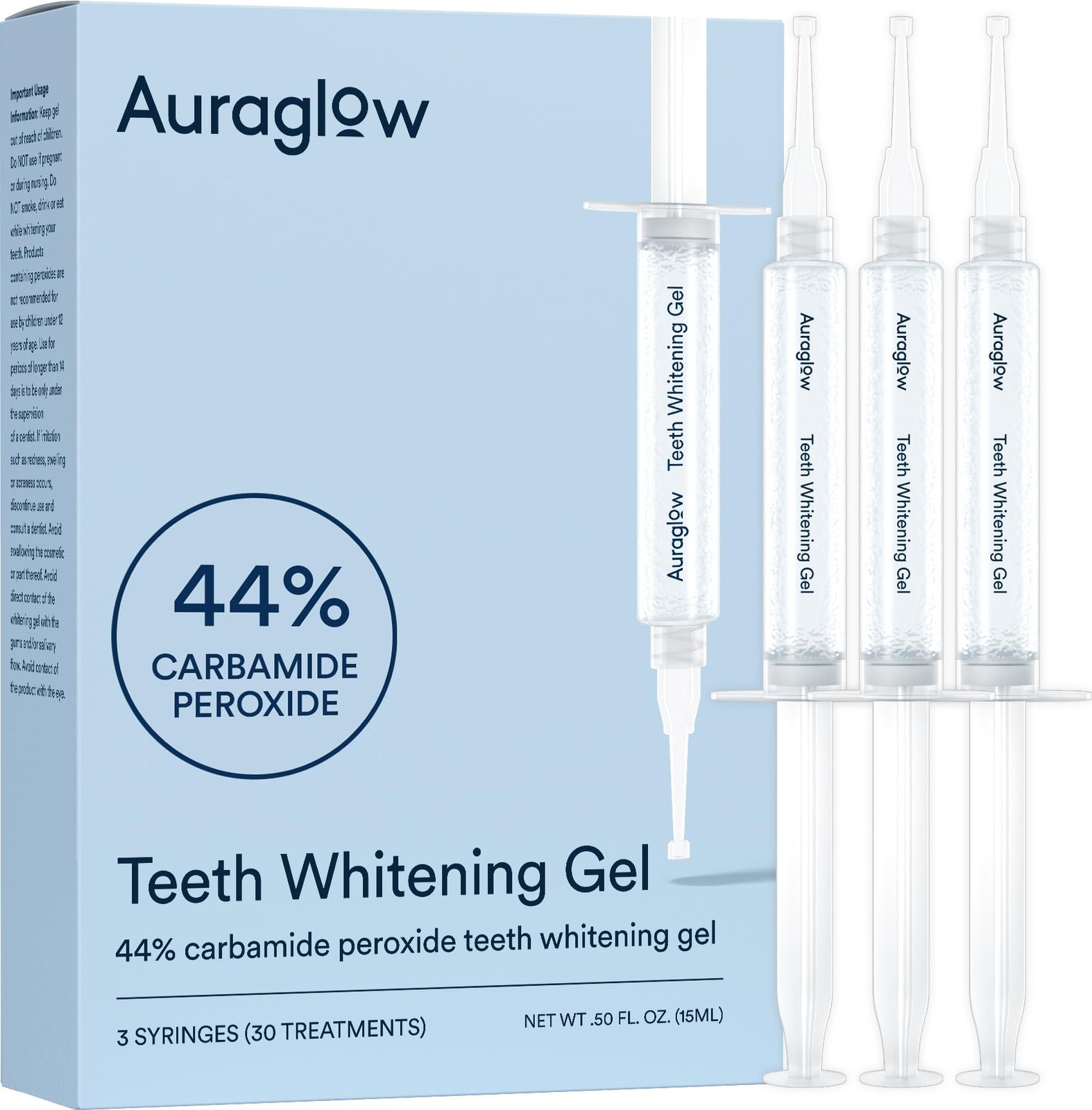 Auraglow 44% Teeth Whitening 0.5 Fl Oz (Pack of 1), Gel