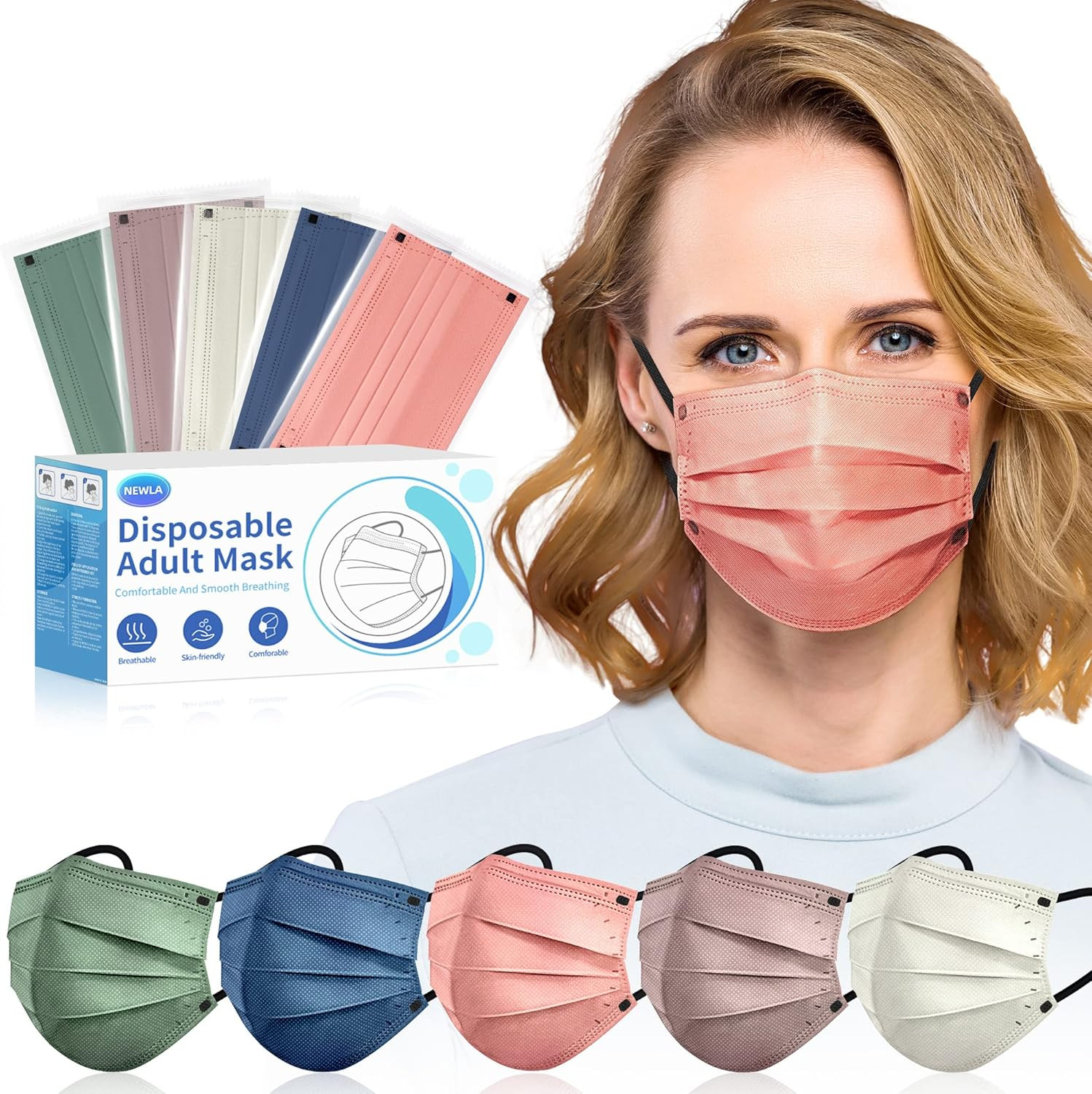 Face Mask Disposable Adult – 4 Ply Protection Masks 50 Pack Individually Wrapped