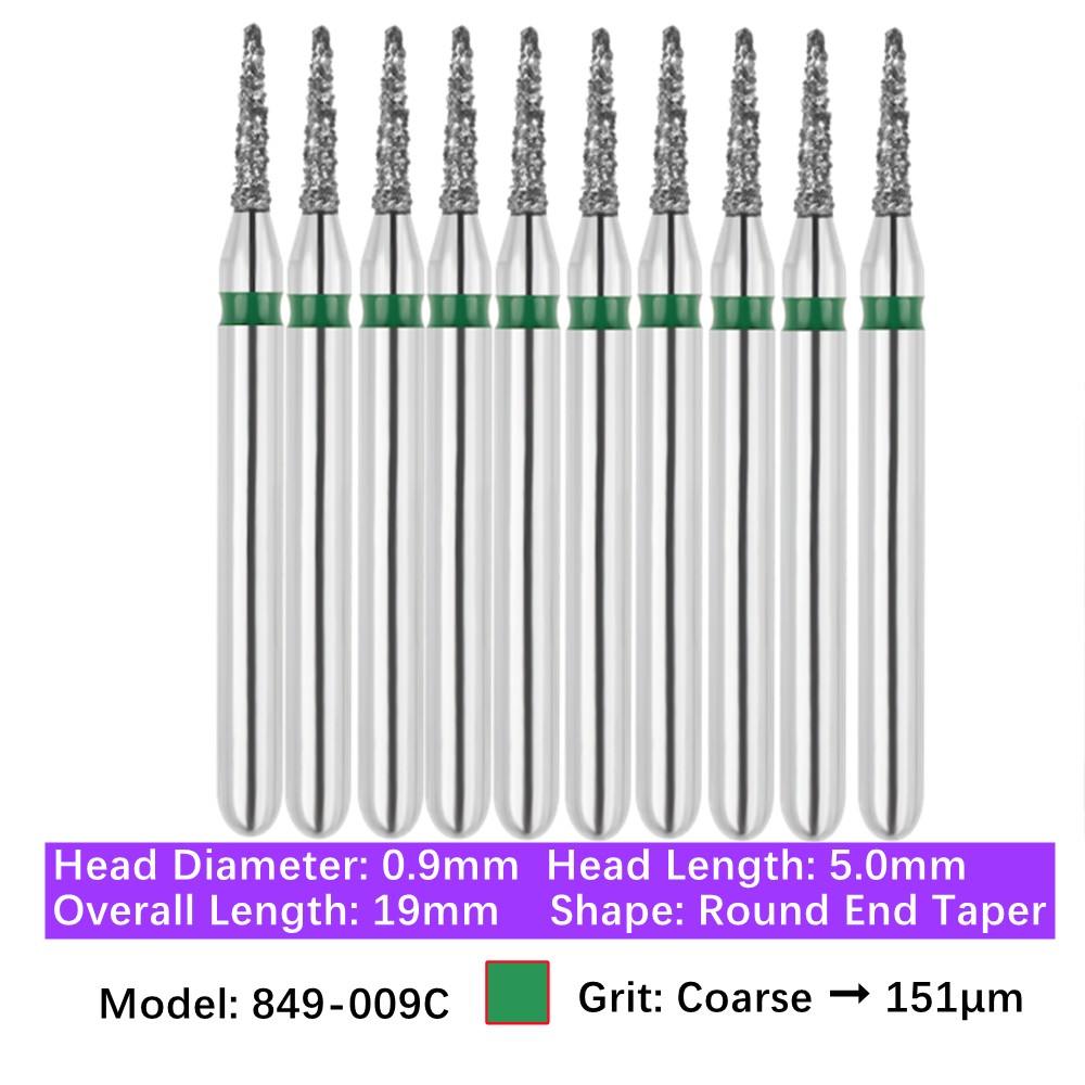 10/pk Vakker Dental Round End Taper FG Diamond Burs 849-009C Coarse Grit