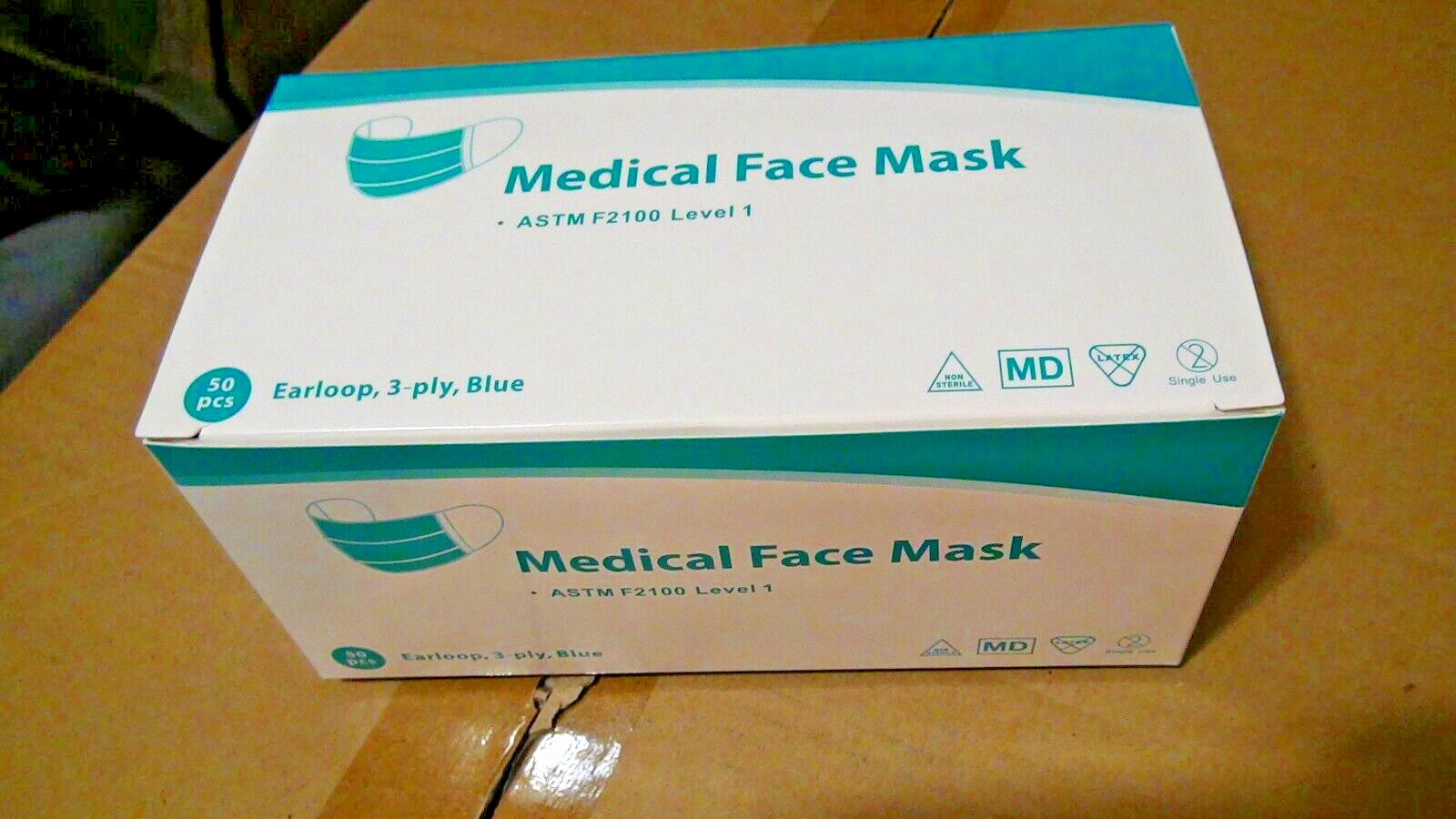 50 Pcs Disposable 3 Ply Medical Ear-Loop Face Masks ASTM Level 1 Blue
