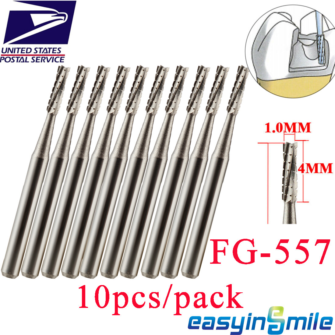 Dental FG 557 Friction Grip Surgical Carbide Tungsten Bur Cross Cut Cylinder 10X