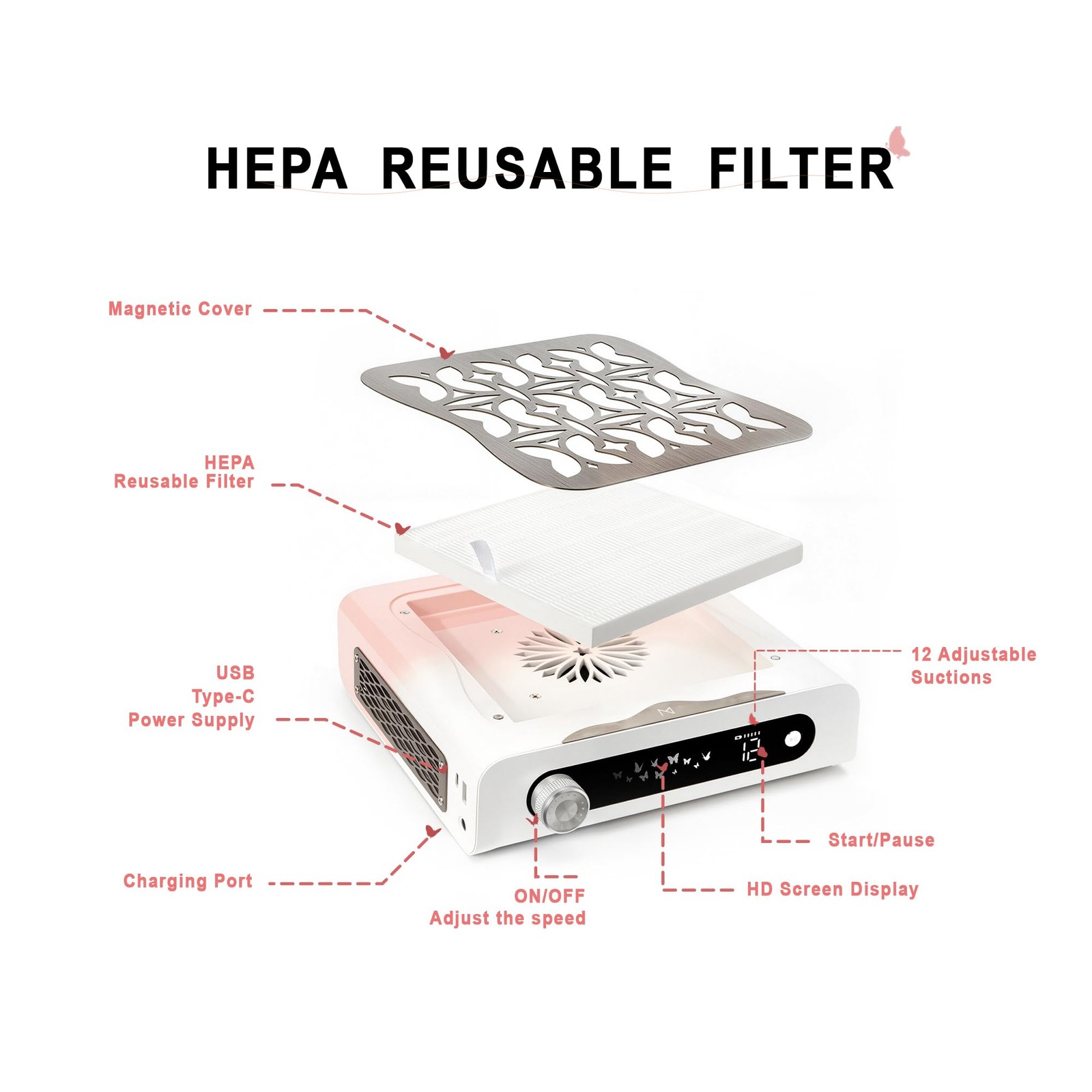 M Beauty Studio M Nova Air Nail Dust Collector 60W Cordless Rechargeable Nail