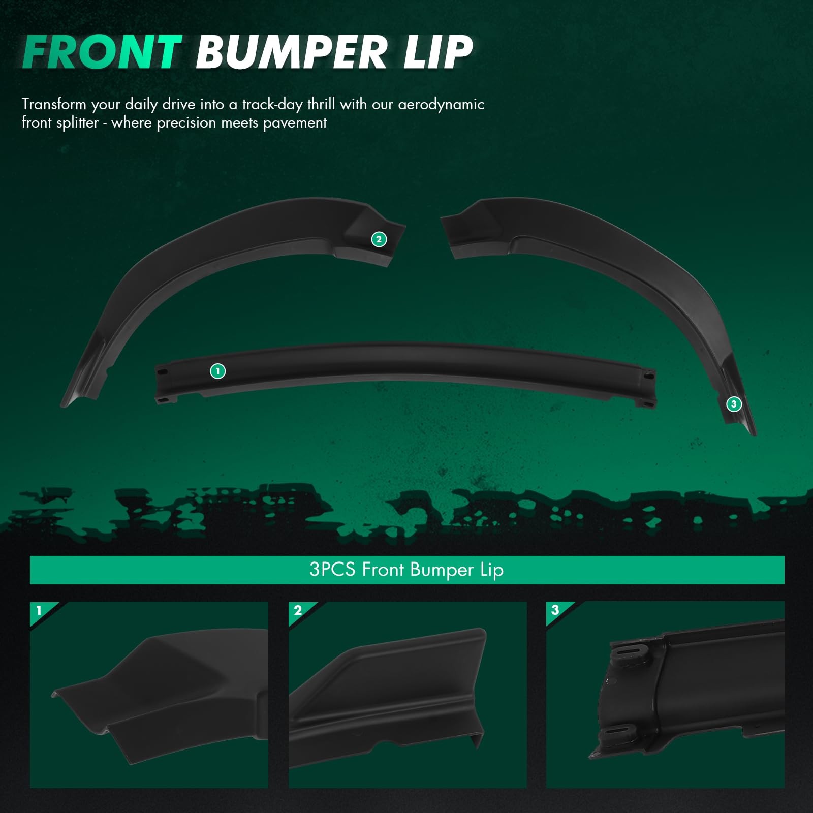 3PCS Matte Black Plastic Front Bumper Lip for 2017-2019 Corolla L LE XLE Air Dam