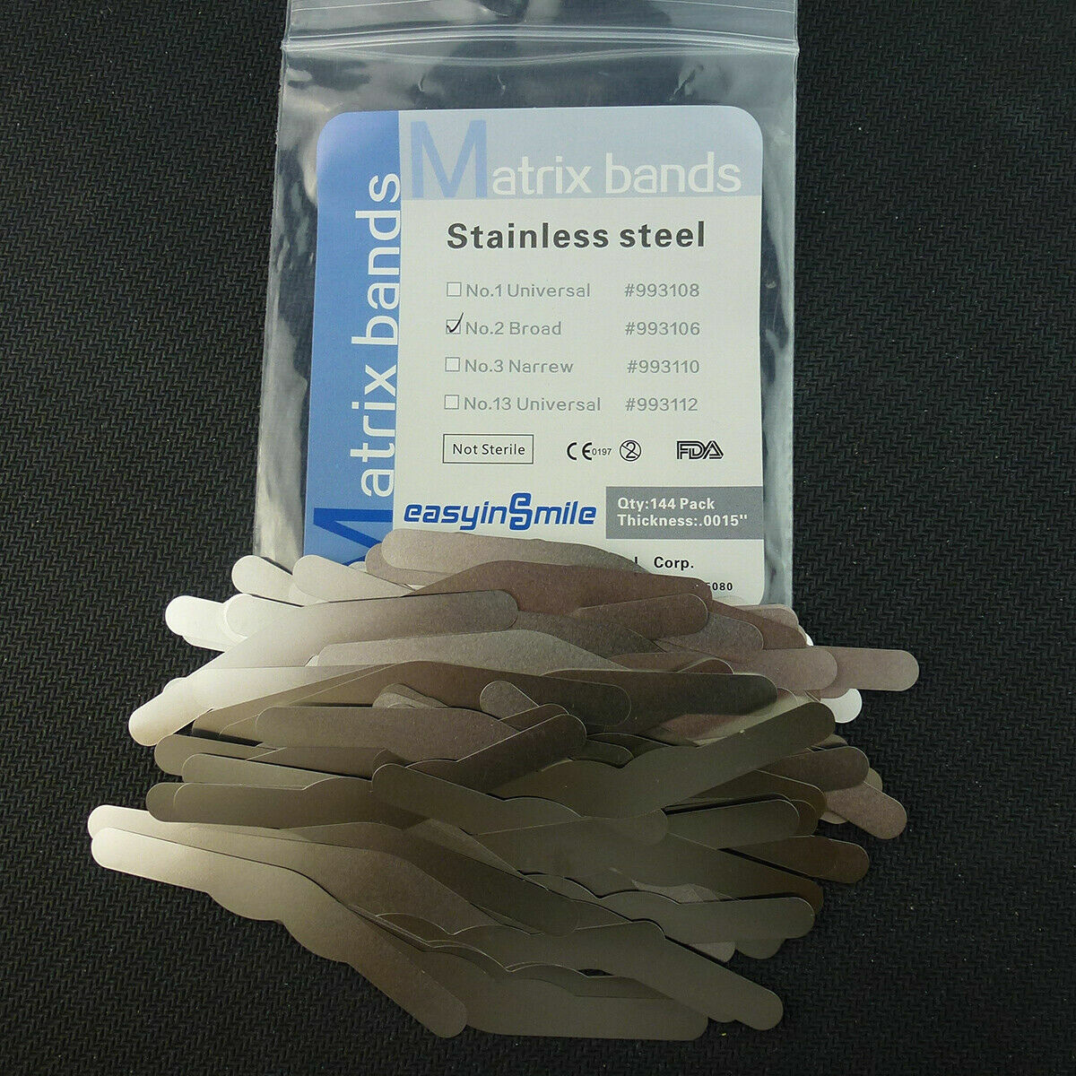 Tofflemire Bands Dental Stainless Matrix Bands Universal 0.04mm 0015 #1-4 144pcs