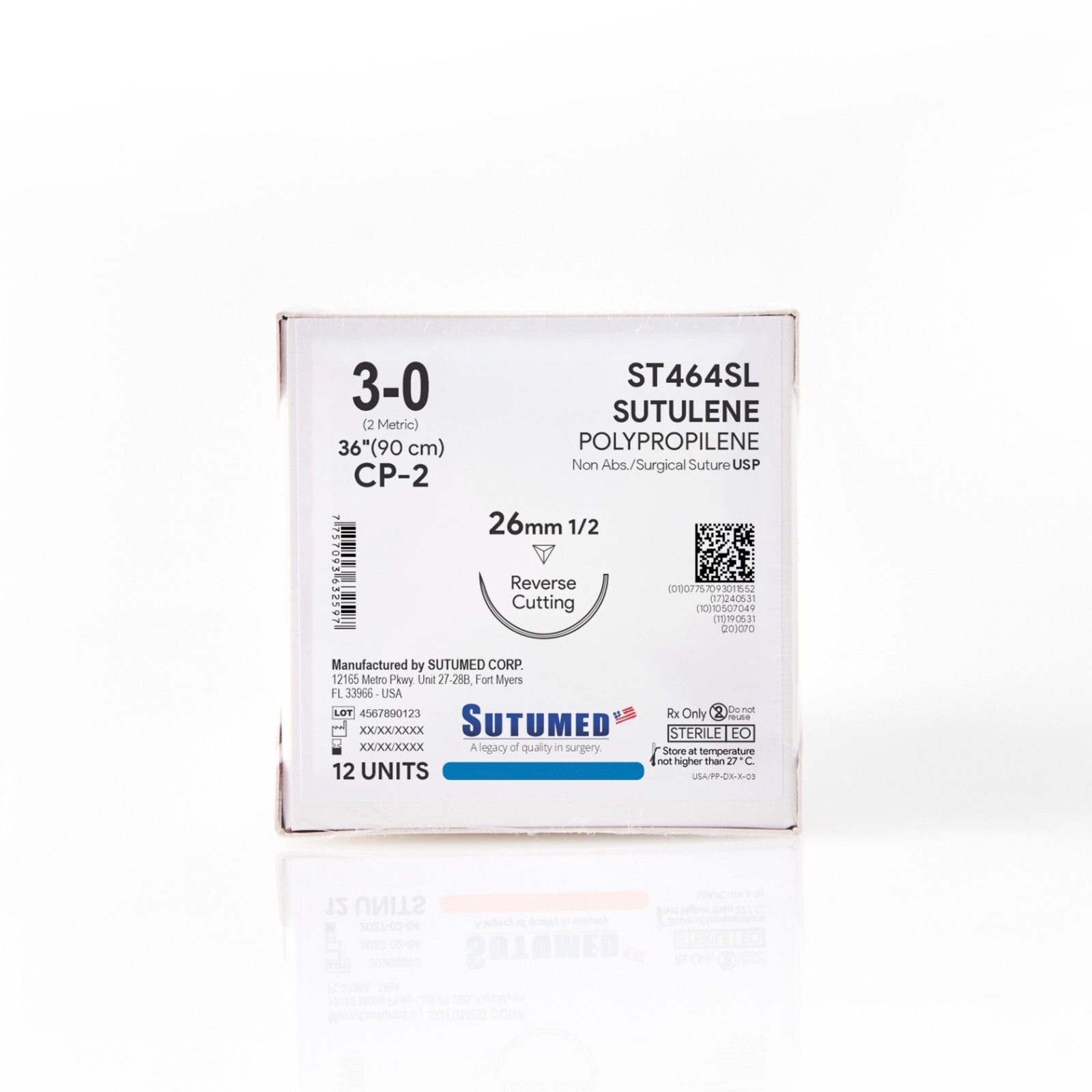 Sutumed Sutu-Lene Polypropylene Suture USP 3-0, 1/2 26mm reverse cutting