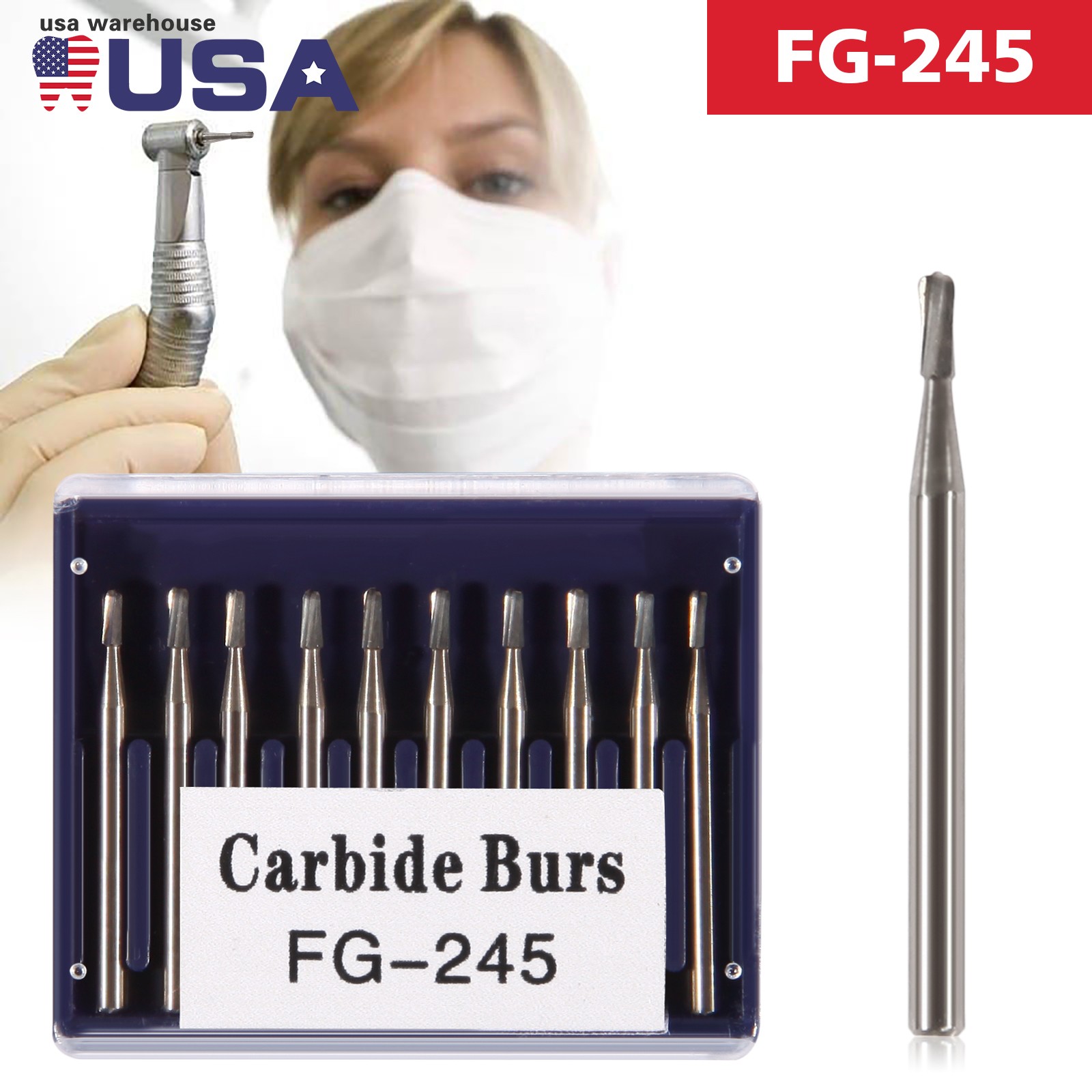 Dental Carbide Burs FG 245 Friction Grip Amalgam Prep Tungsten High Speed