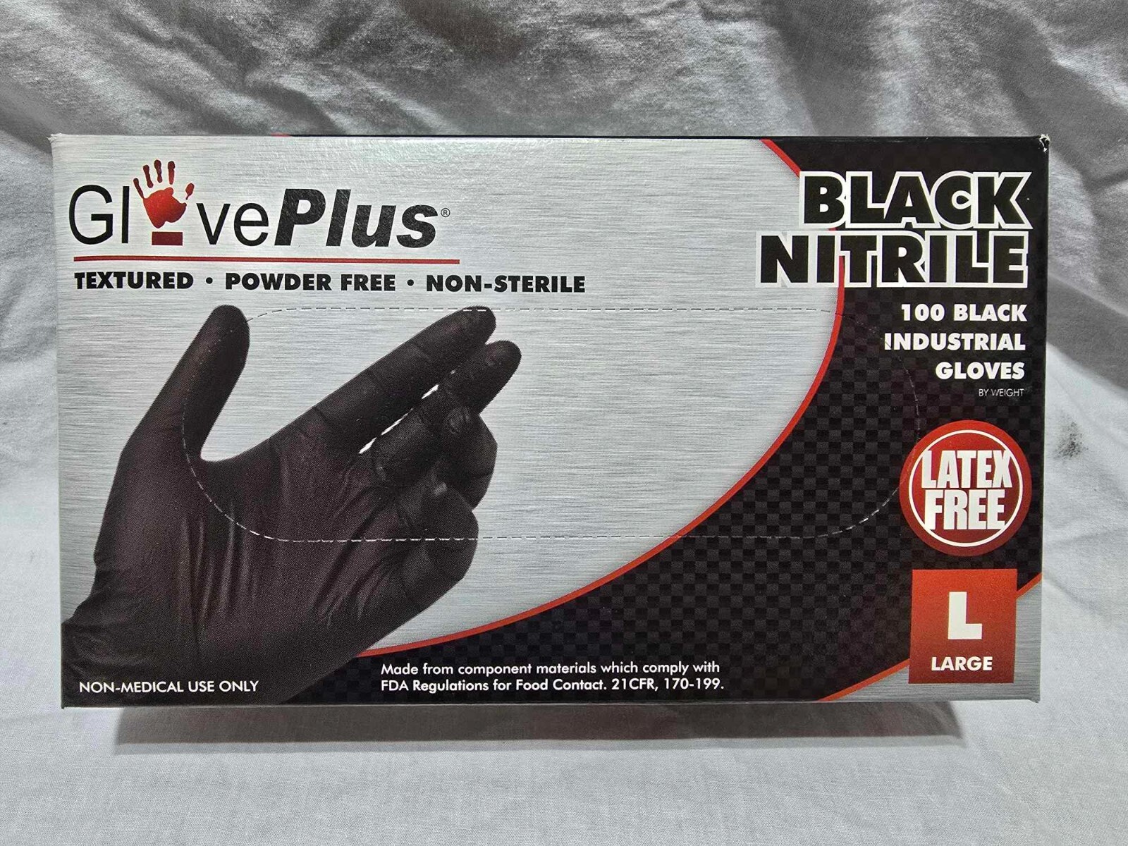 Glove Plus Latex Free Black Nitrile Gloves Size Large – New Box of 100