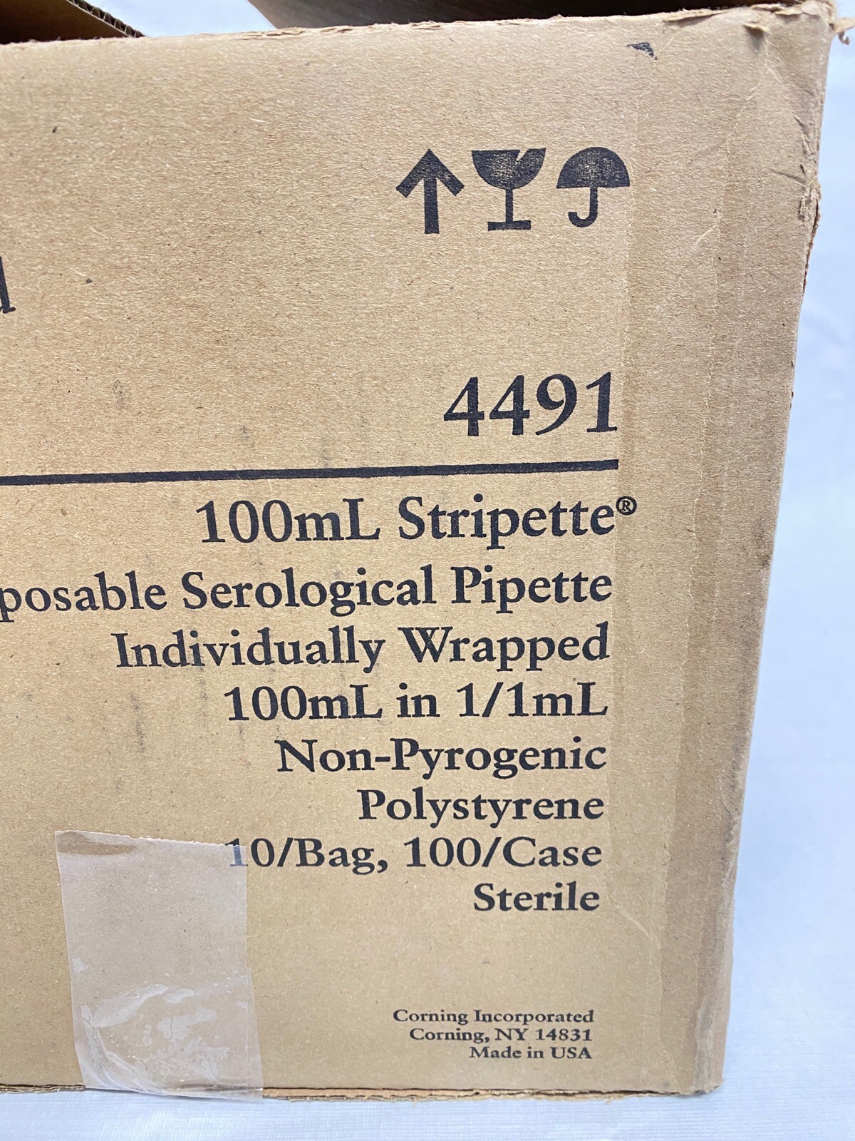 (100/Cs) CORNING 100mL Polystyrene Stripette Serological Pipettes Aqua Plug 4491
