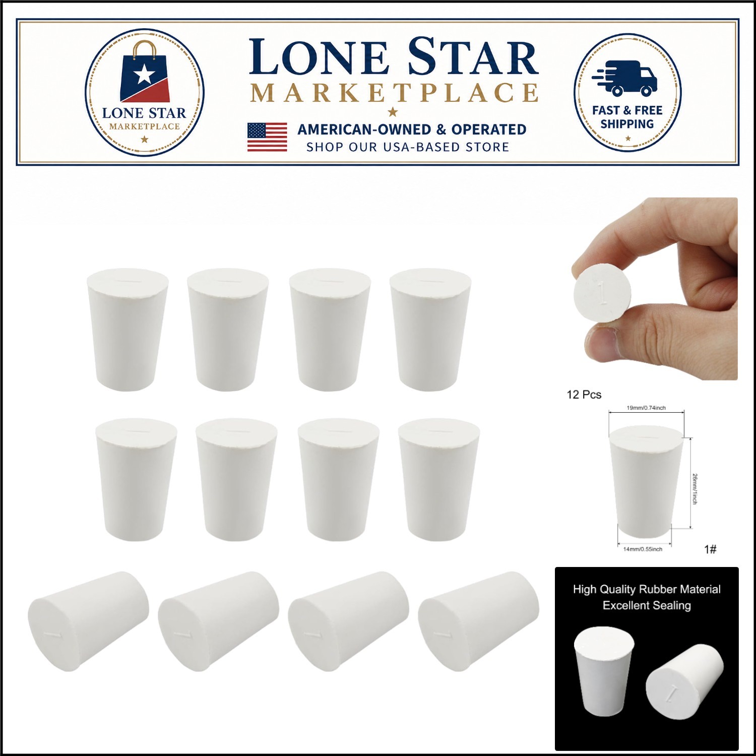 High-Quality Tapered Rubber Stoppers – 12 Pack for Leak-Proof Container Sealing