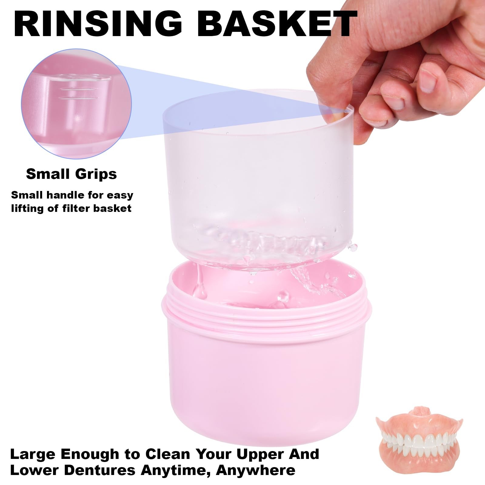 Denture Case, Leak Proof Bath Cup for Travel, Container Pink