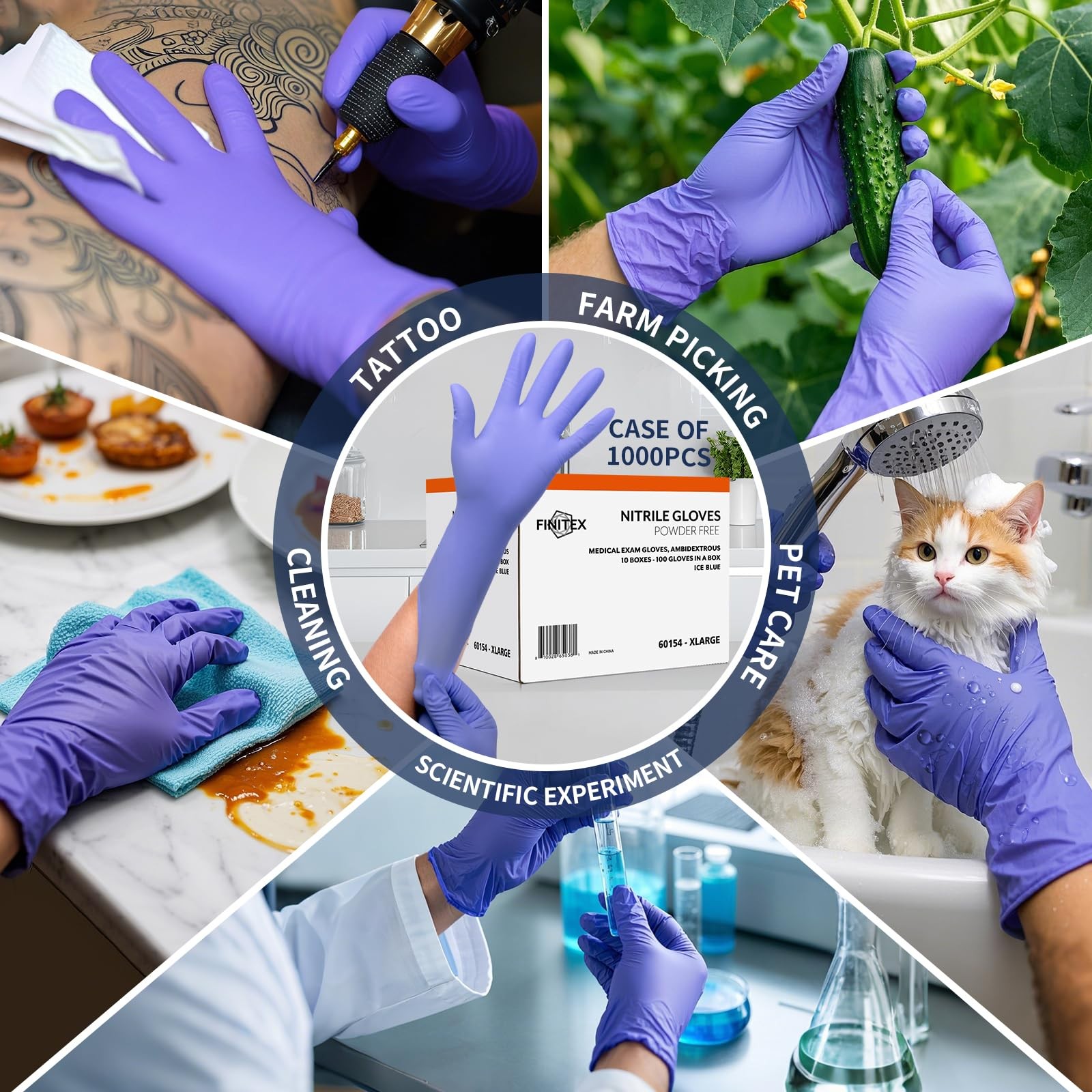 FINITEX Ice Blue Nitrile Exam Gloves Powder-free 1000 PCS Medical Gloves Examina