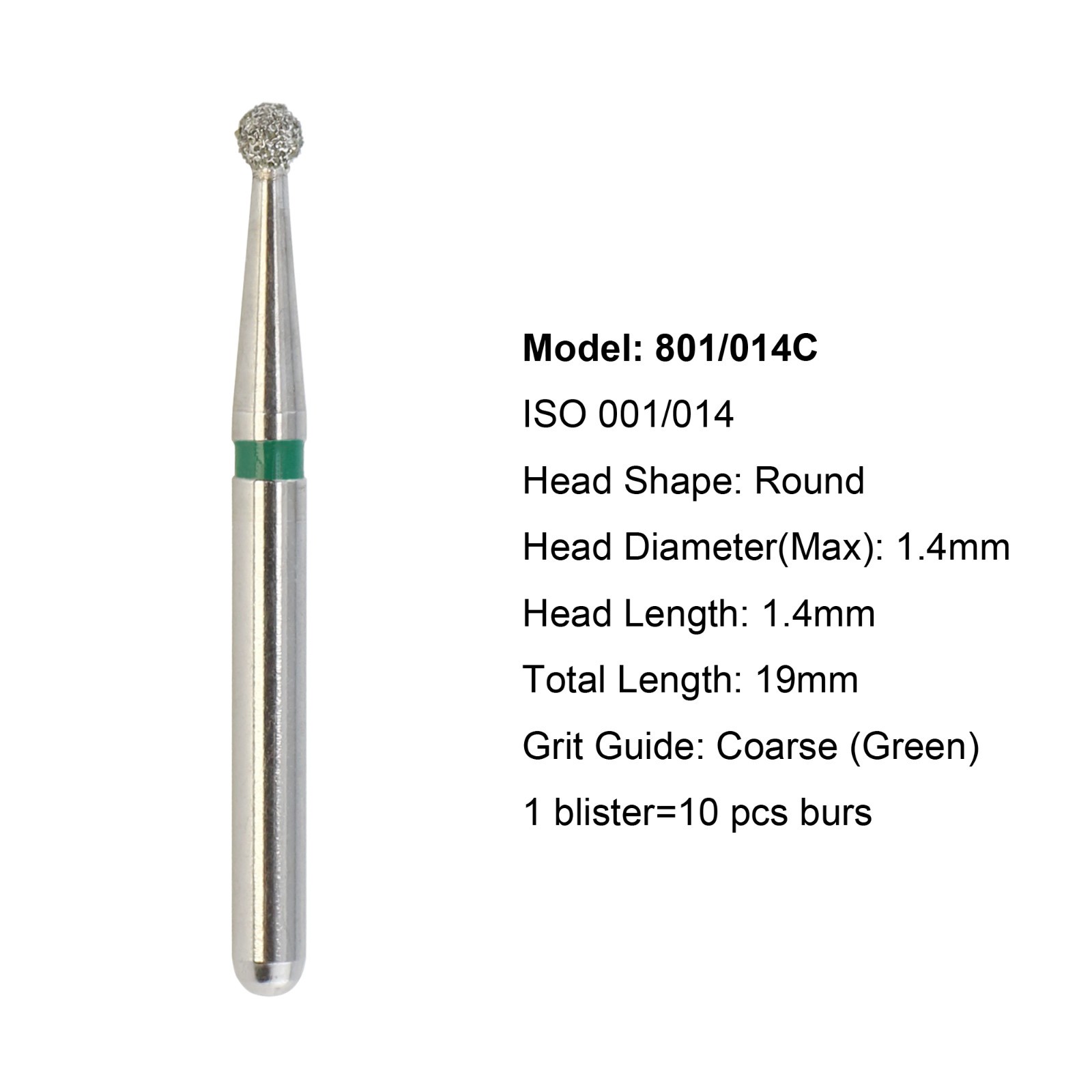 Dental Diamond Burs Multi-Use Round Ball FG 801/014C Coarse Grit Friction Grip