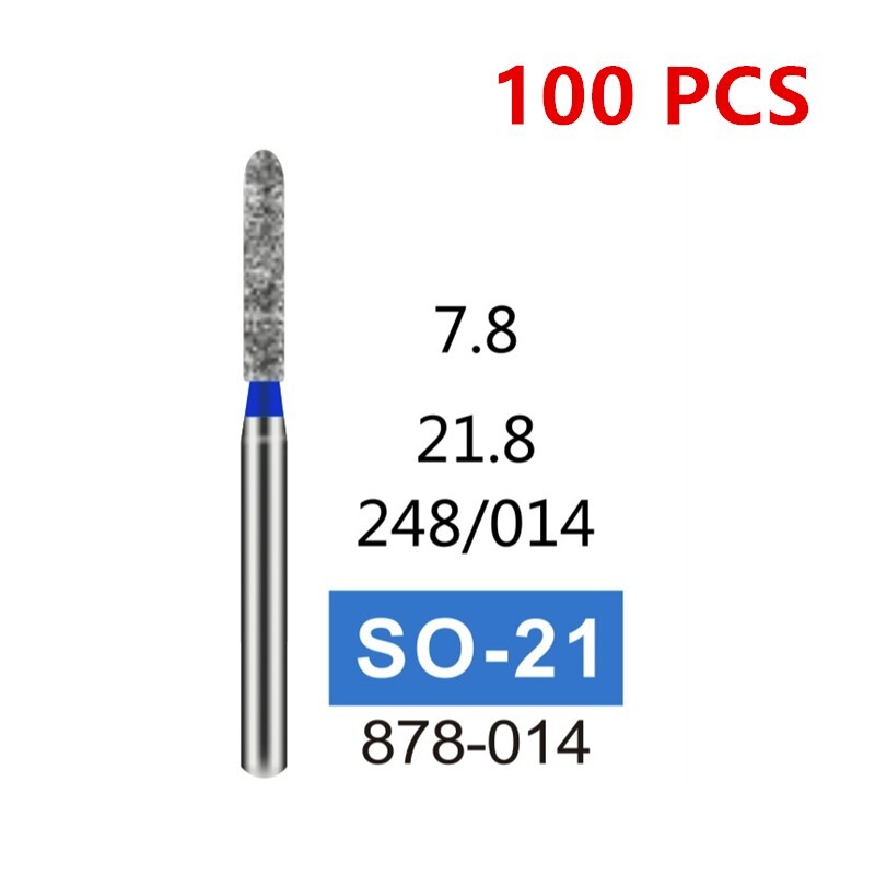100 PCS SO-21 Straight Torpedo Cylinder Blue Medium Grit FG Dental Diamond Burs