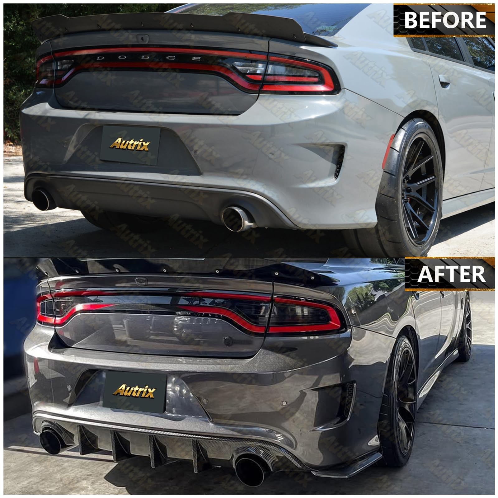 Rear Diffuser Lip Splitter Shark Fin Carbon Fiber for 2015-2024 Non-Widebody