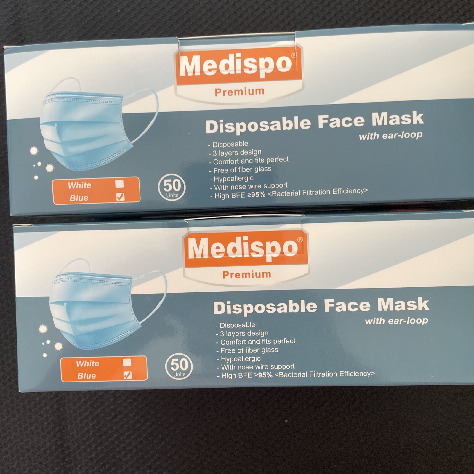 Disposable Face Mask 2 Boxes Of 50. 100 Count.