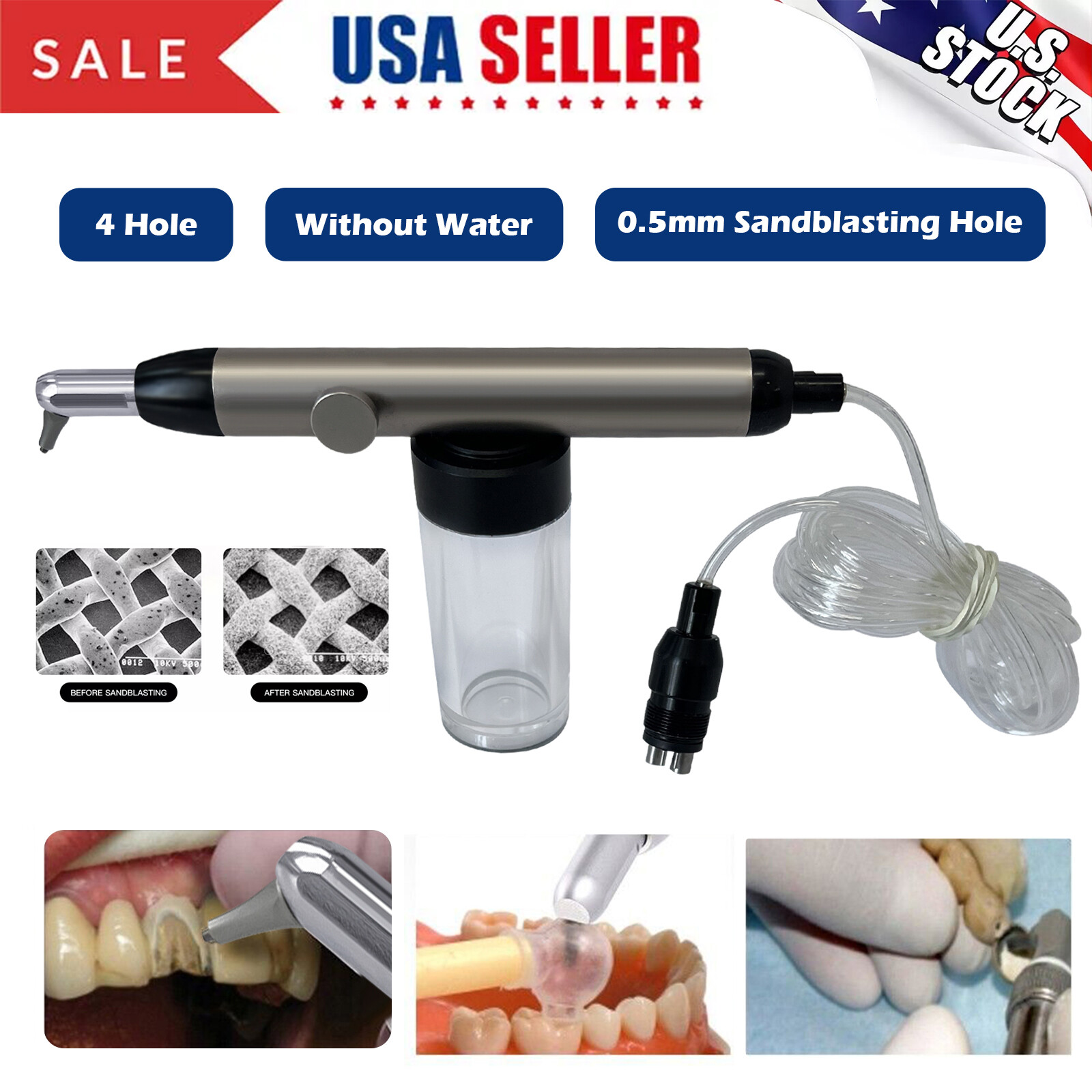 Dental Aluminum Oxide Micro blaster Air Abrasion Microetcher Sandblaster 4Holes
