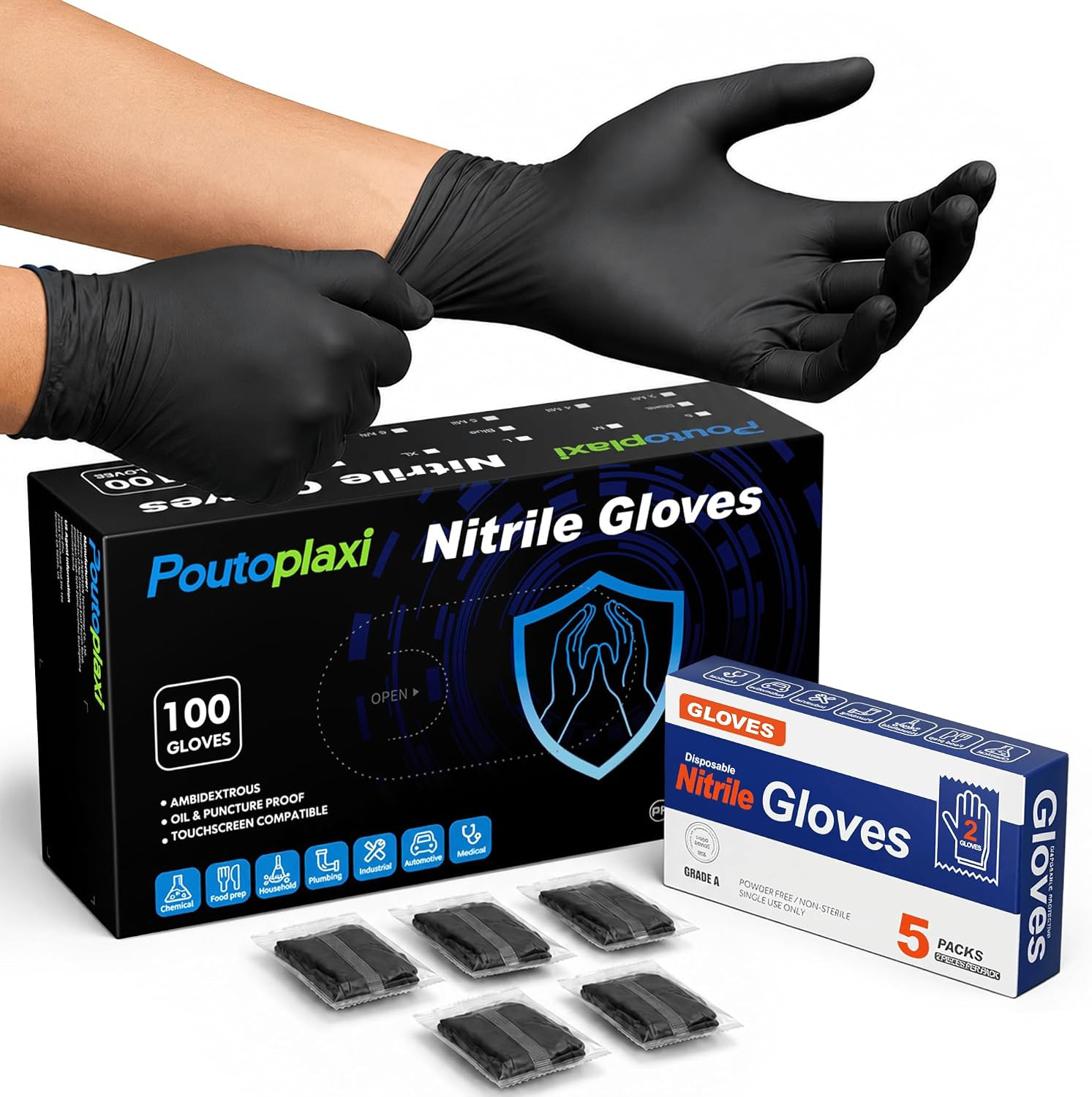 Nitrile Disposable Gloves 5 Mil, 100 Count + 5 Bonus Food Grade Disposable Glove
